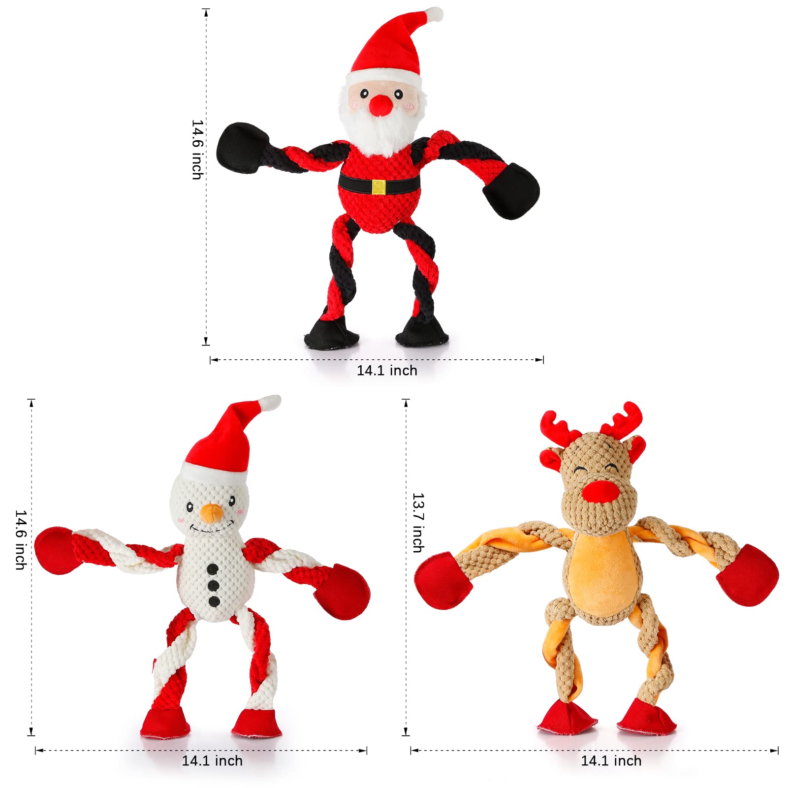 Senneny 3 Pack Christmas Dog Toys - Santa, Reindeer & Snowman Squeaky Plush Toys for Small, Medium & Large Dogs | Durable Chew Toys for Puppies | Perfect for Holiday Playtime & Interactive Training