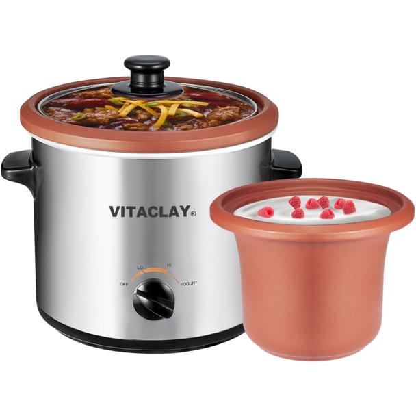 VitaClay VS7600 2-Quart Organic 3-in-1 Slow Cooker & Yogurt Maker - Healthy Meal Prep, Homemade Yogurt & Baby Food for Busy Families