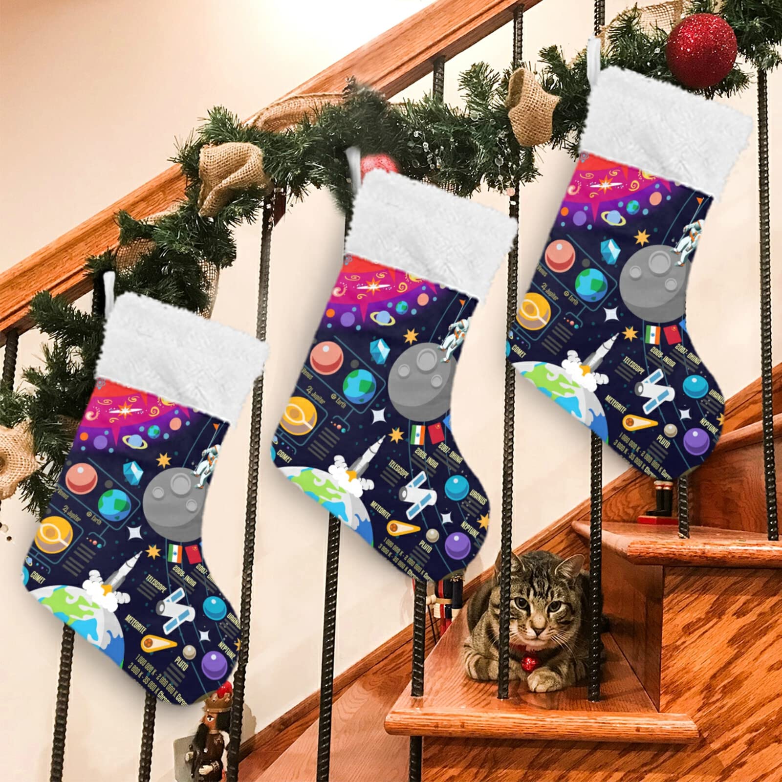 2 Pack Christmas Stockings - Cosmic Space Galaxy Planets Design (Pluto, Venus, Mars, Jupiter) - 18