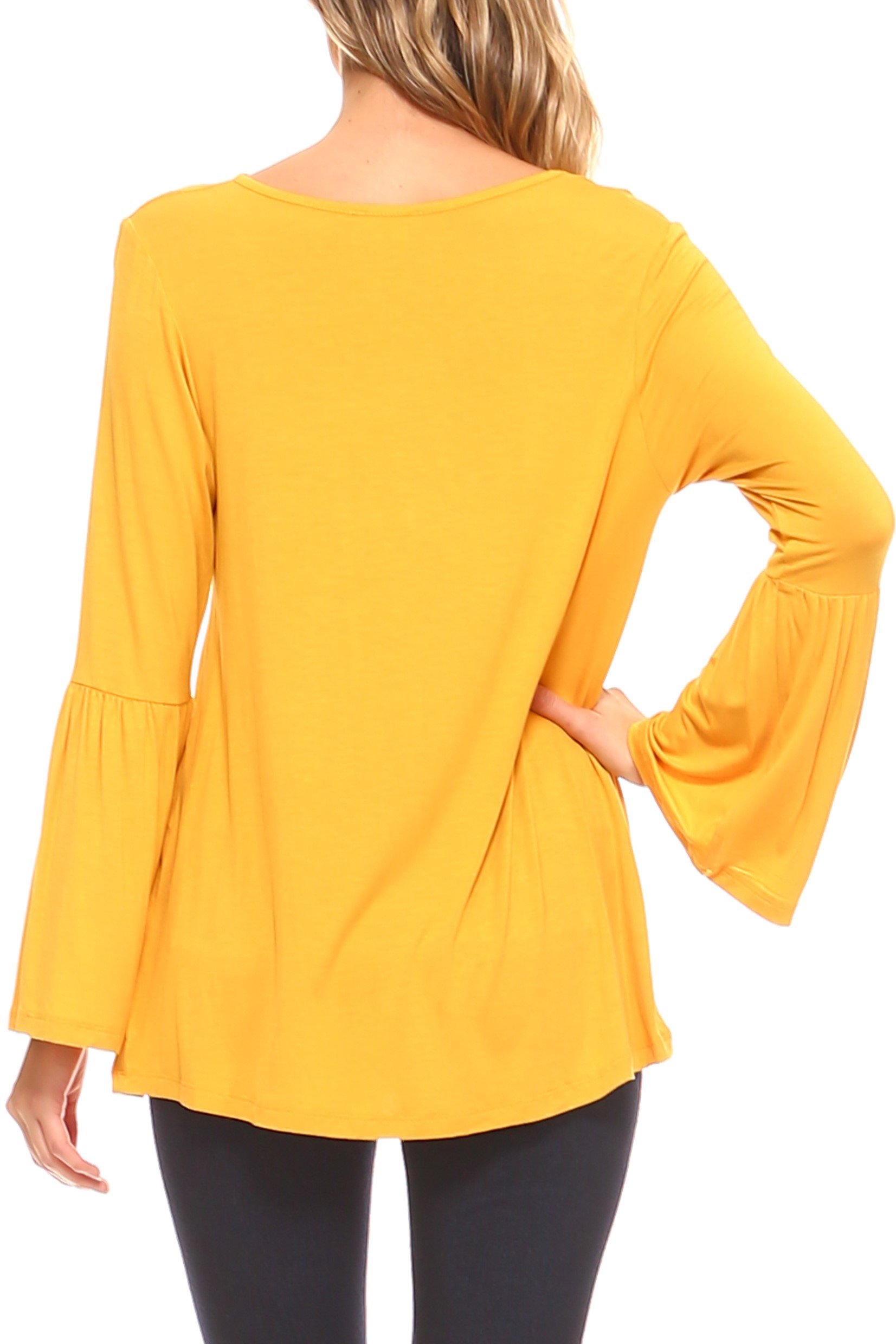 Women's Bell Sleeve Knit Top - Soft Stretch Casual Blouse for Fall & Winter - Perfect for Office, Date Night & Holiday Outfits