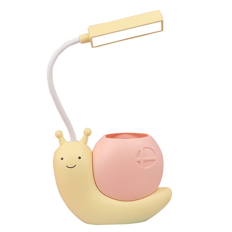 Snail-Shaped LED Desk Lamp for Kids - Adjustable 360° Bendable Neck, Eye Protection Study Light with USB Charging & Pen Holder | Perfect for Homework, Reading & Night Light in Children's Room
