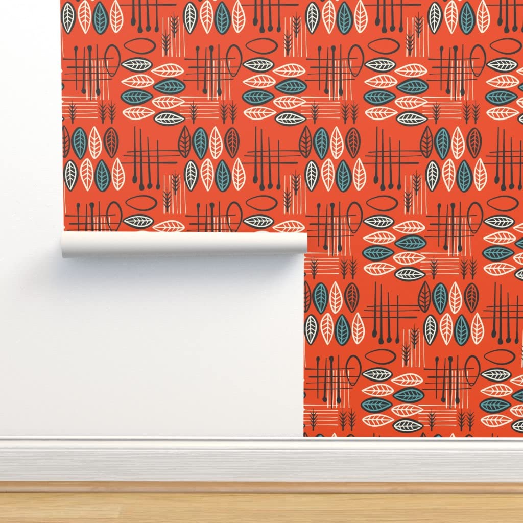 Mid Century Modern Retro Abstract 1950s Leaf Peel & Stick Wallpaper Swatch - Custom Removable Self-Adhesive Wallpaper by Spoonflower - Perfect for Home Decor, Nursery, Office & DIY Projects