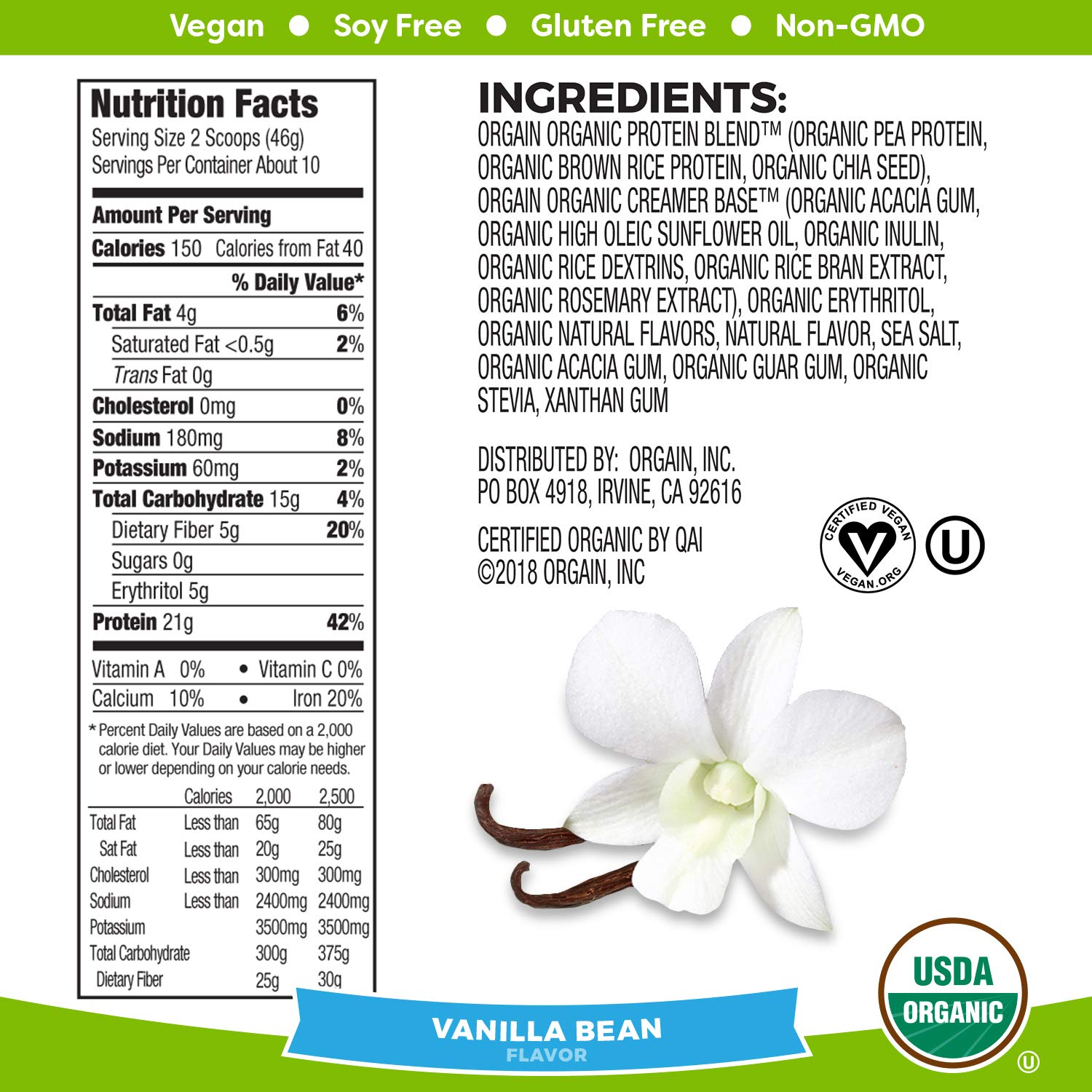 Orgain Organic Plant Based Protein Powder - Creamy Chocolate Fudge & Vanilla Bean (1.02 lb Each) | Vegan, Low Carb, Dairy-Free, Gluten-Free Protein Supplement for Smoothies, Baking & Post-Workout Recovery