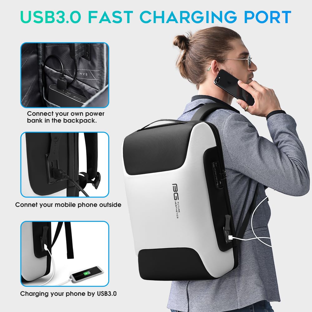 BANGE Anti-Theft Business Laptop Backpack with USB Charging Port - Fits 15.6 Inch Notebook - Water-Resistant Work Backpack for Office, Airplane & Business Travel - Perfect for Professionals, Students & Commuters