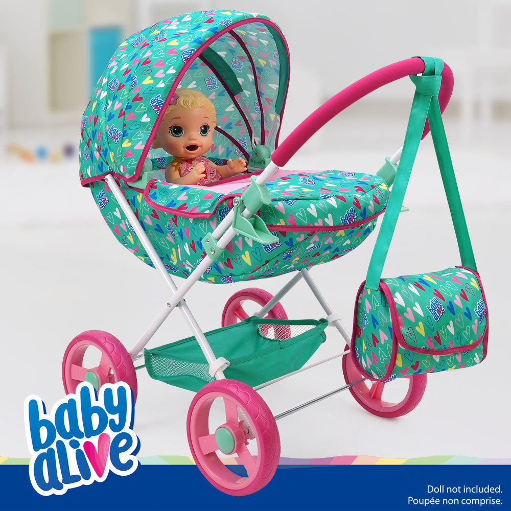 Baby Alive Deluxe Doll Pram Playset with Heart Design - Multi-Color Stroller for Toddlers & Kids | Perfect for Pretend Play, Outdoor Walks & Role-Playing Games