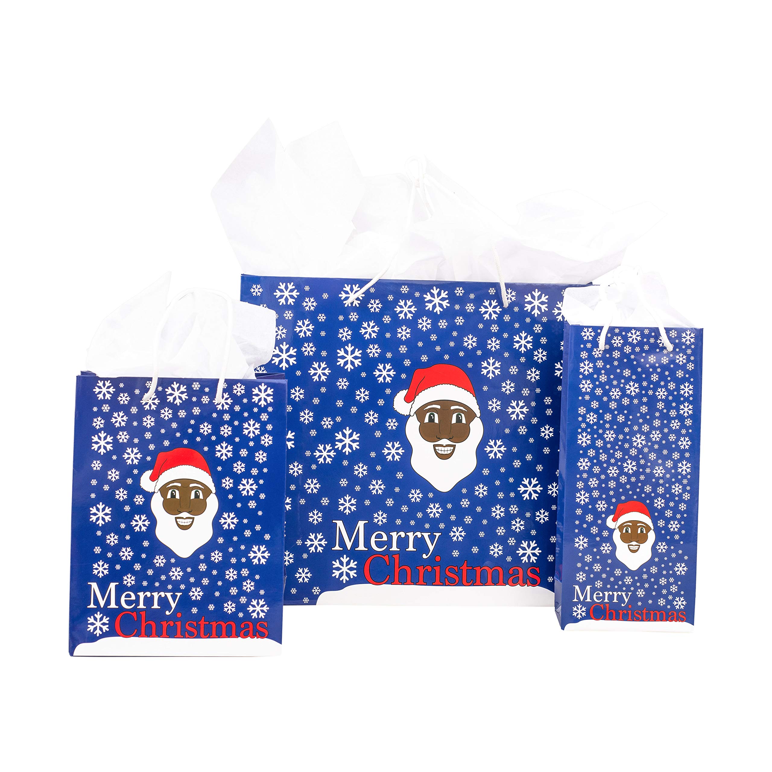 3 Pack Christmas Gift Bags with Assorted Holiday Prints - Black Santa Design for Holiday Party Favors, Secret Santa Gifts & Festive Present Wrapping