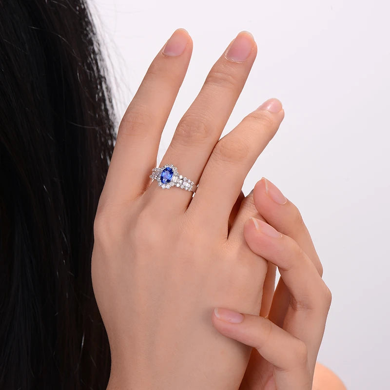 18K White Gold Sapphire and Diamond Ring - September Birthstone Jewelry for Women, Elegant Gift for Anniversary, Engagement, or Special Occasions
