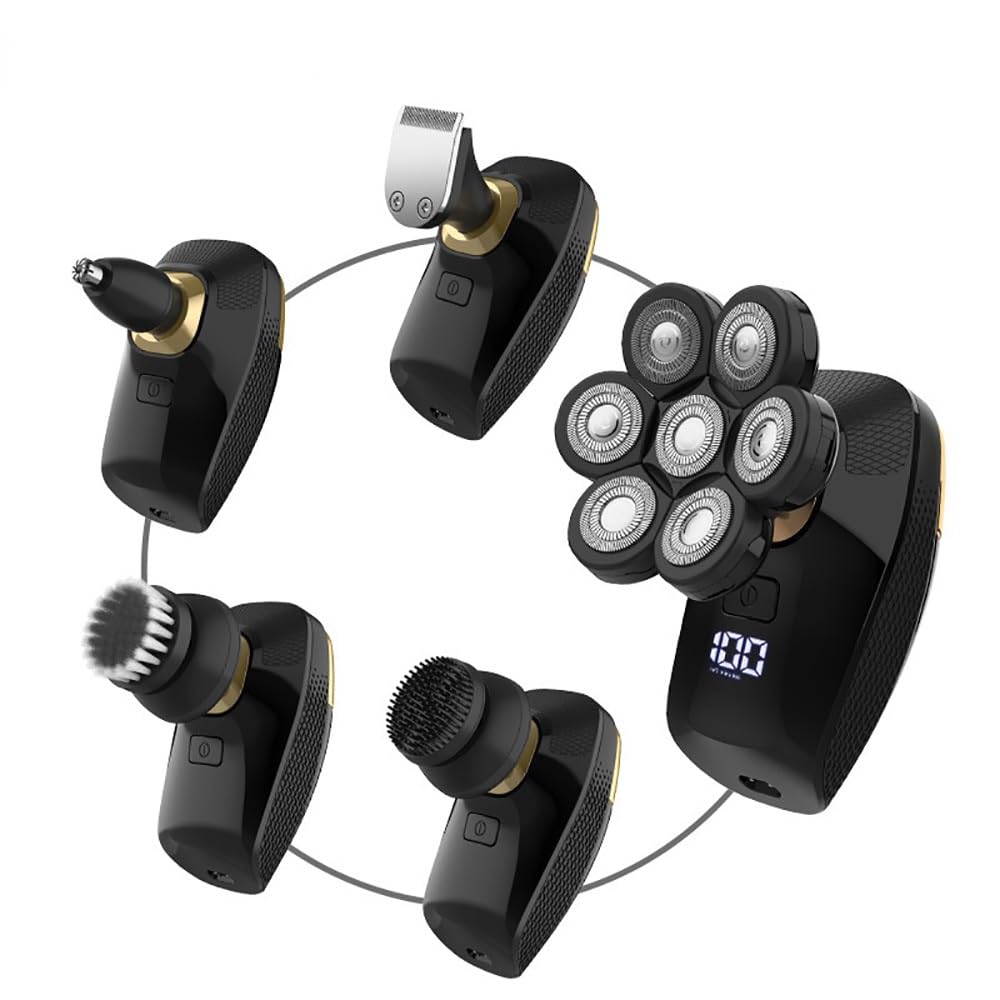 5-in-1 Electric Head Shaver for Bald Men - Multifunctional LED Razor with Nose Trimmer & Cleansing Brush | Perfect for Travel, Gym & Daily Grooming Routine