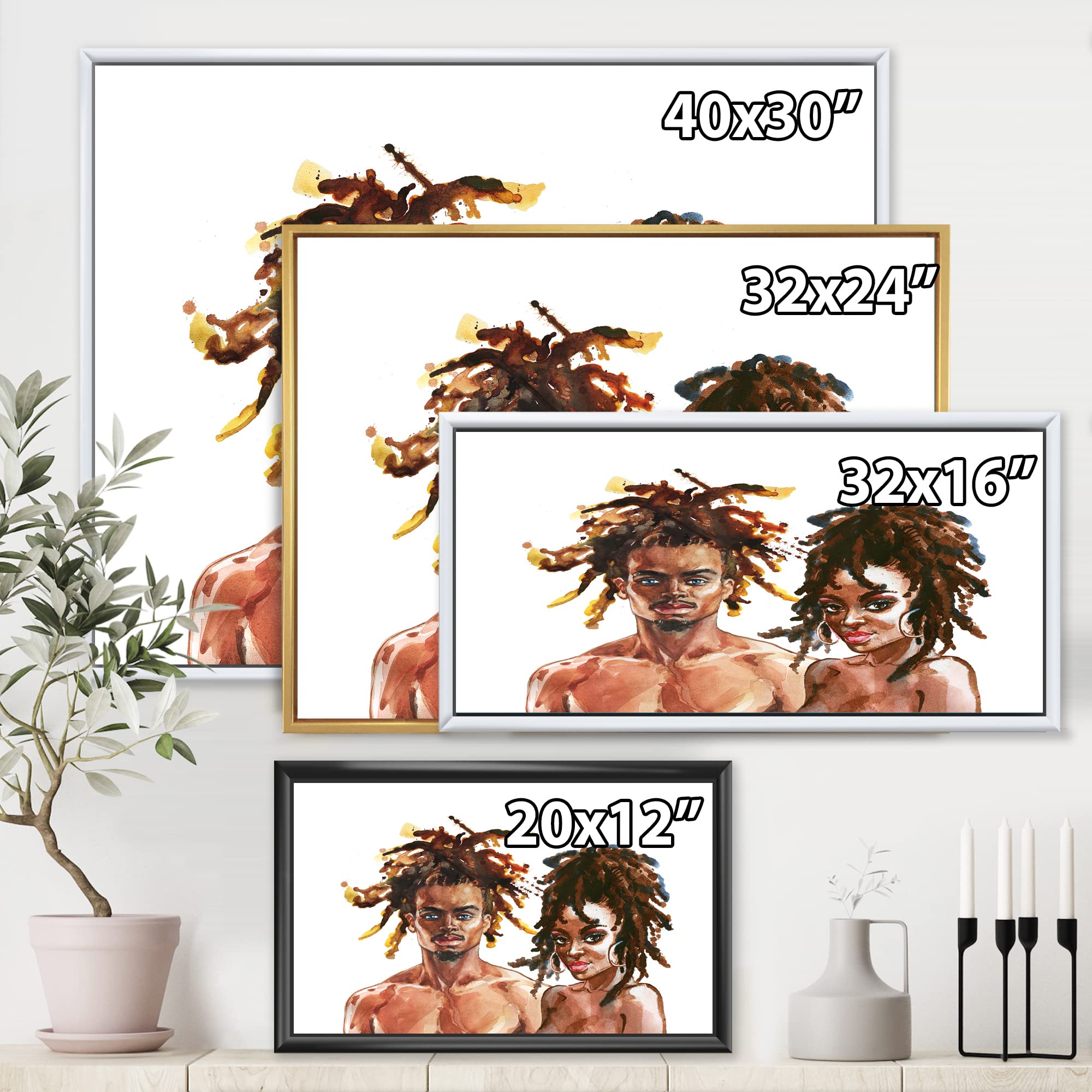 DesignQ African American Couple Portrait - Modern Framed Canvas Wall Art Print for Living Room, Bedroom & Office Decor