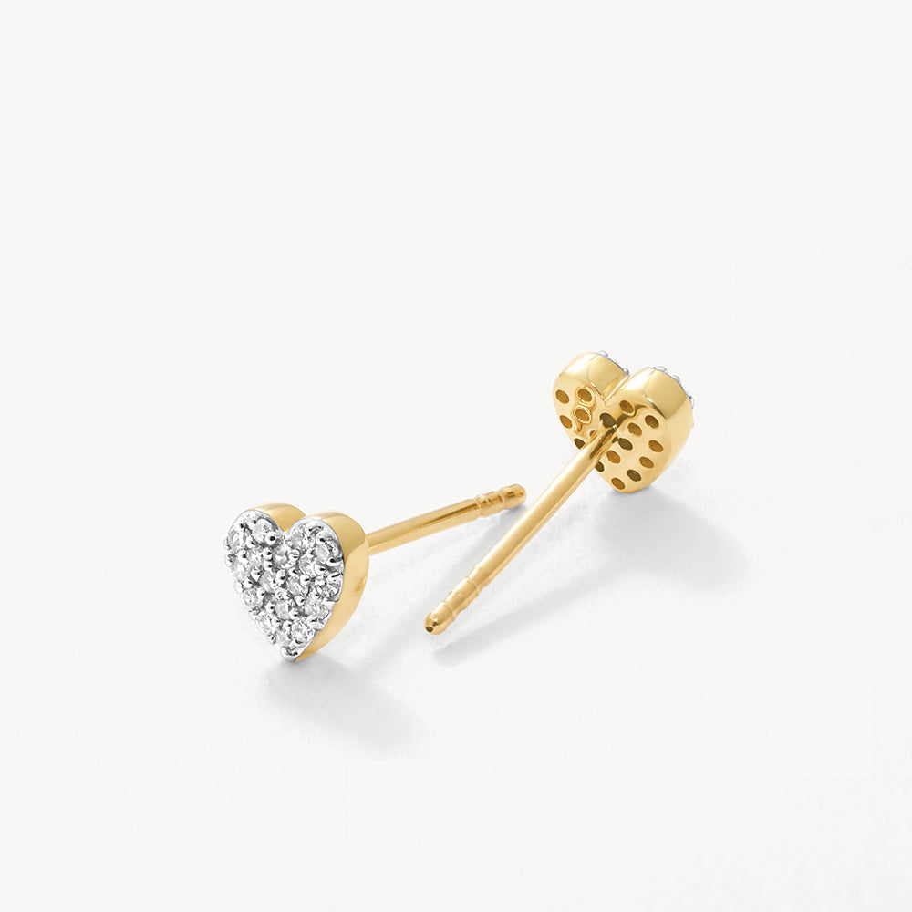 10k Gold Diamond Micro Pave Heart Stud Earrings - Perfect for Valentine's Day Gifts, Anniversary Presents & Romantic Occasions