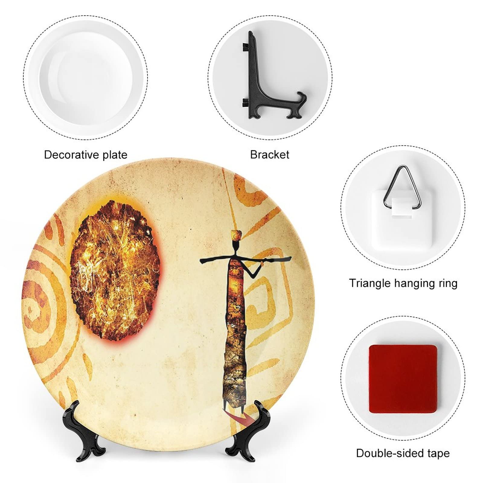 7 Inch African Tribal Pattern Ceramic Plates - Brown Tan Decorative Dinnerware for Home Decor, Wall Display & Exotic Table Setting