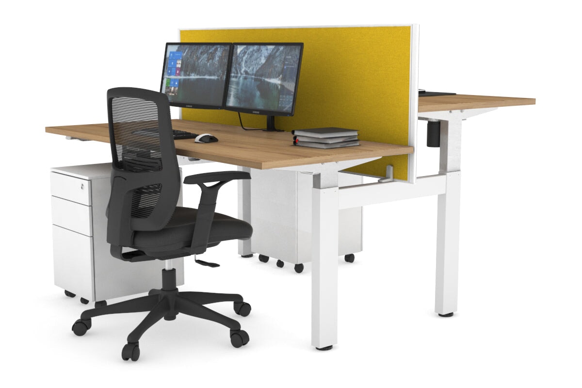 Adjustable Height 2-Person H Bench Workstation - White Frame [1600L x 700W] - Perfect for Office, Home Office & Coworking Spaces