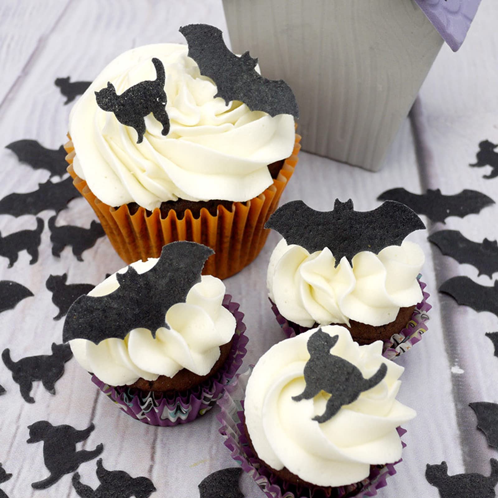 28 Pack Edible Halloween Cupcake Decorations - Black Bat & Cat Cake Toppers for Halloween Party, Birthday, and Themed Events - Perfect for Baking, Dessert Decorating, and Party Favors