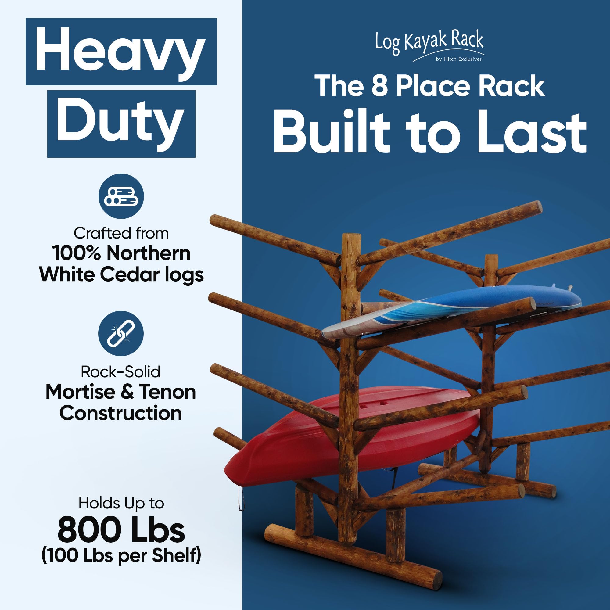 8-Place Freestanding Kayak Rack - Heavy Duty Kayak & SUP Storage Rack for Outdoor, Garage or Dock - Perfect for Kayaks, Paddle Boards & Surfboards - Ideal for Backyard, Beach House or Boat Storage