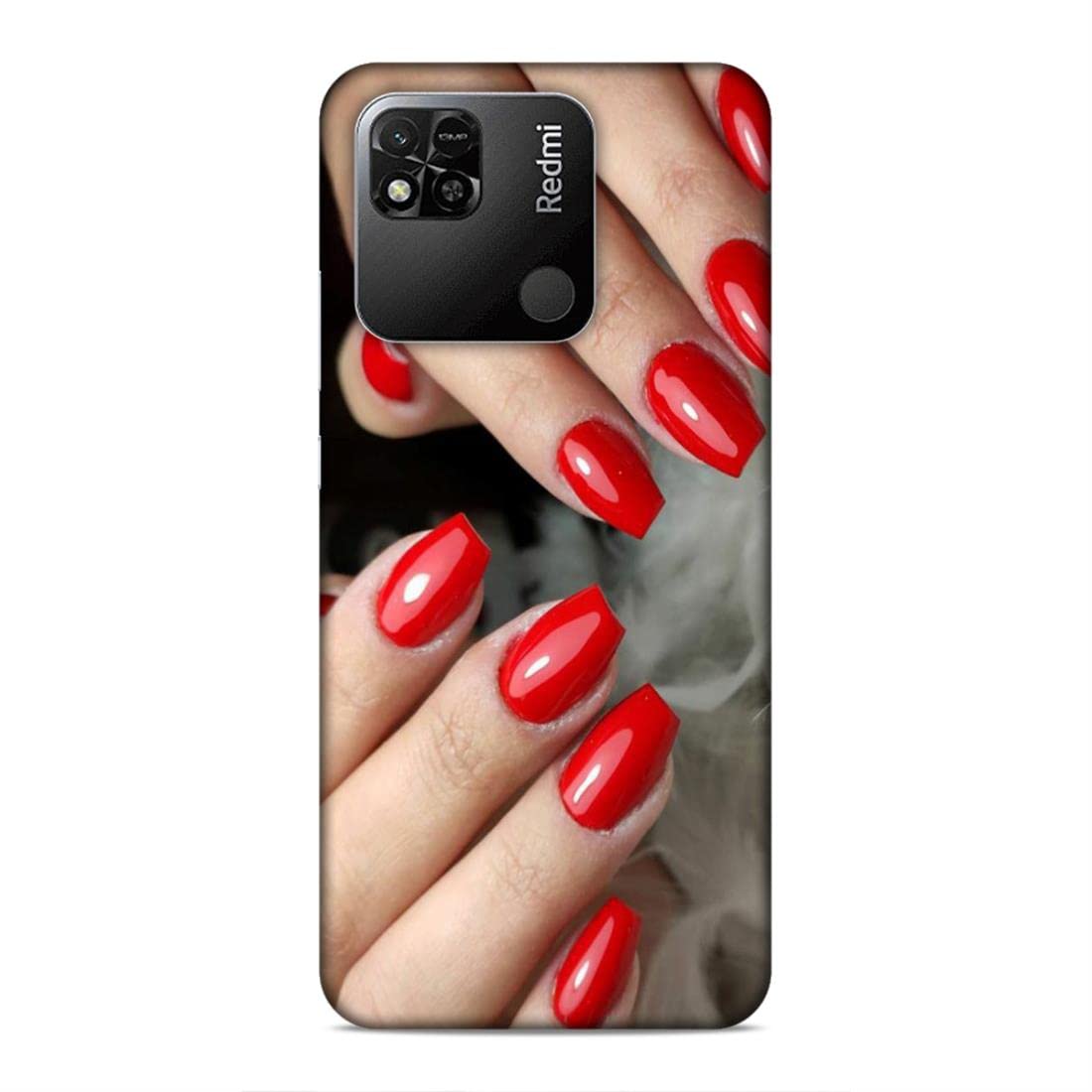 LETAPS® Printed Hard Case Cover for Xiaomi Redmi 10A - Red Nails & Nail Art Design, Stylish Girly Phone Case | Perfect for Makeup Lovers & Fashion Accessories