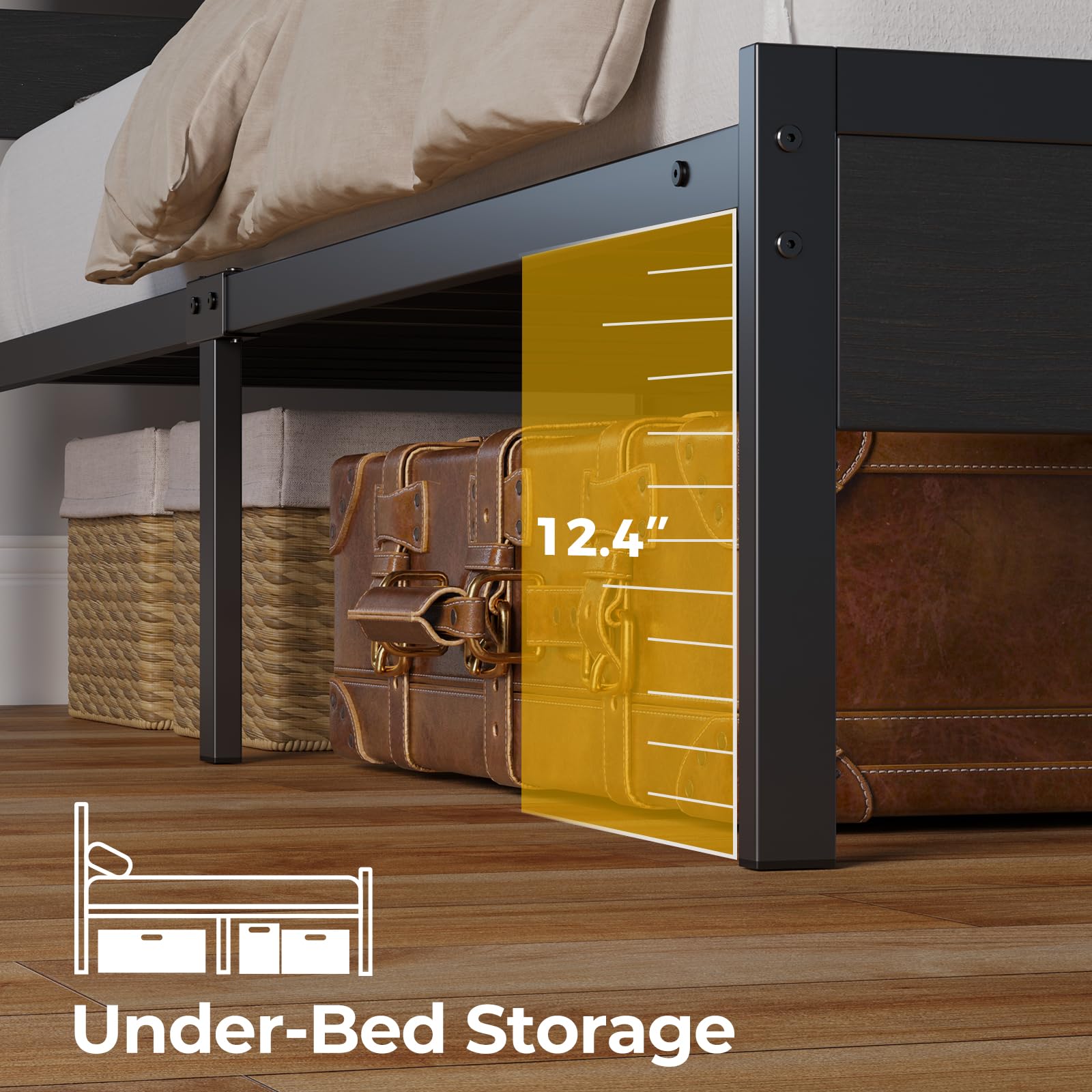 Rolanstar Queen Size Bed Frame with USB Charging & LED Lights - Wood Storage Headboard, Black Metal Platform Bed with Under Bed Storage - No Box Spring Needed, Noise Free - Perfect for Modern Bedrooms & Small Spaces