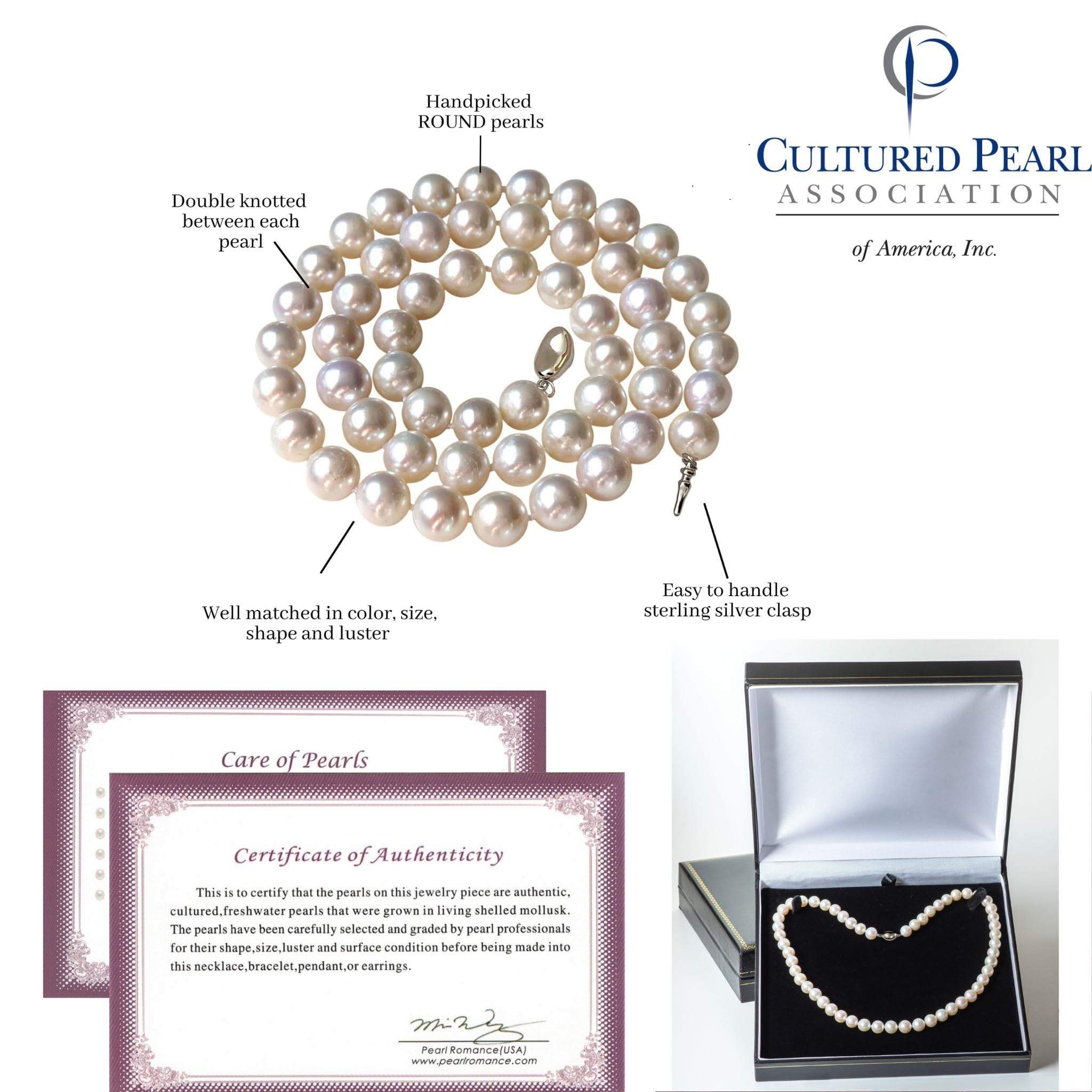 Cultured Freshwater Pearl Necklace for Women - Ivory & White Pearls, Sterling Silver, Wedding & Gift