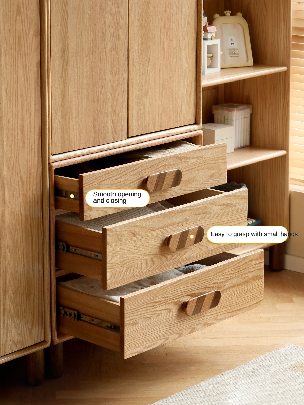 Solid Oak Wood Wardrobe Bookcase - Free Combination for Bedroom, Living Room, and Office Storage