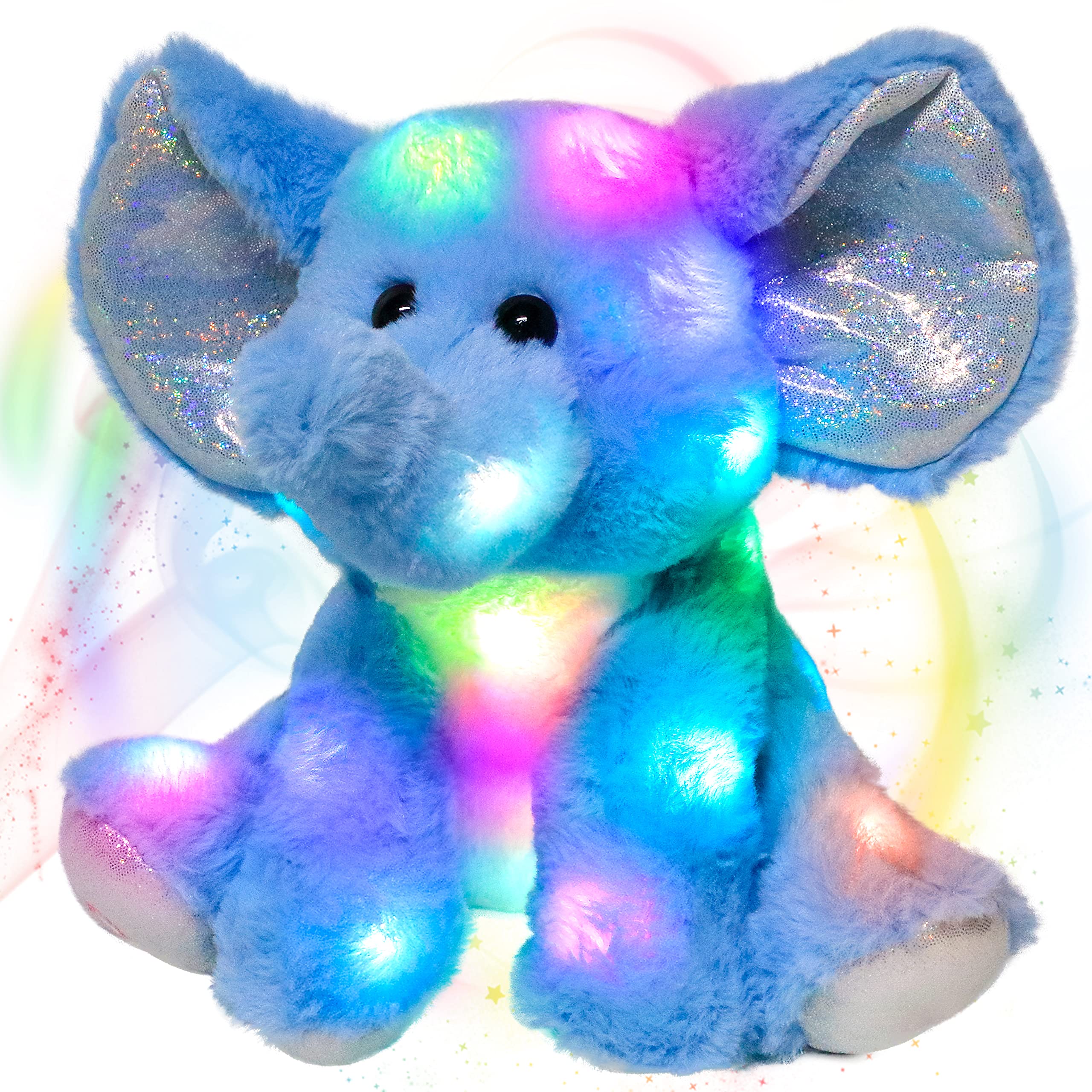 Easfan LED Elephant Stuffed Animal - Glow in The Dark Plush Toy with Night Light, 11