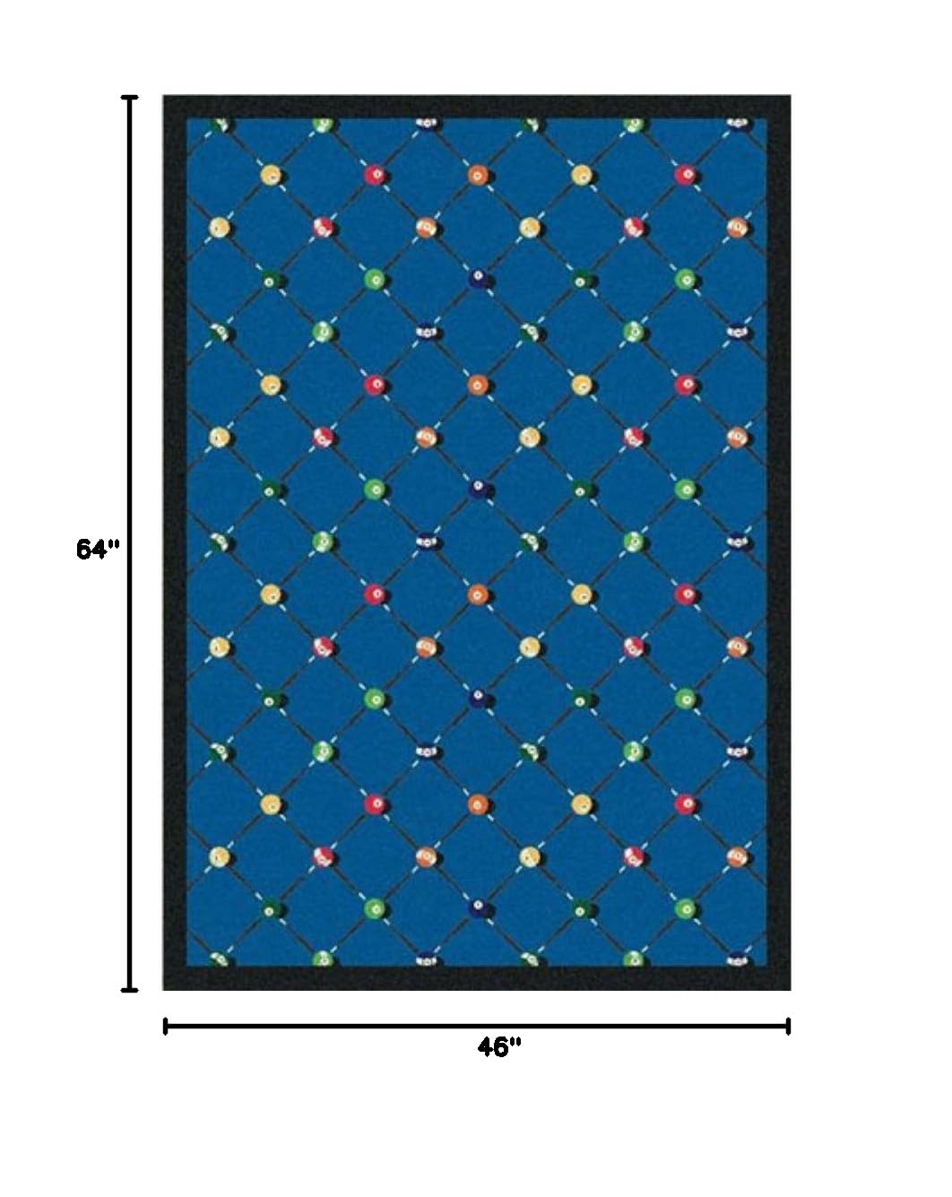 Joy Carpets Games People Play Billiards Gaming Area Rug - Blue Pool Table Design Non-Slip Rug for Game Room, Man Cave, or Basement Decor