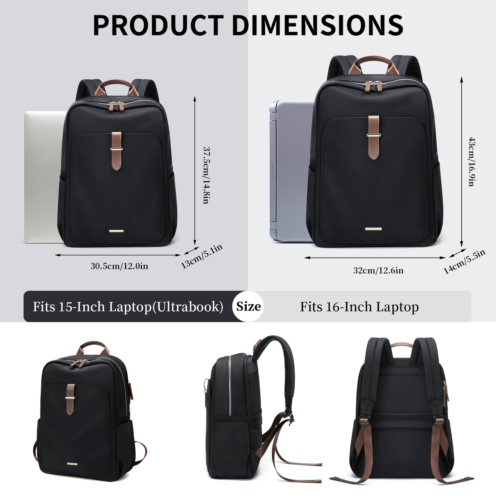 Stylish Women's Laptop Backpack Purse - Fits 16 Inch Notebook, Water-Resistant Casual Daypack for Work, Travel & College - Fashionable Computer Bag (Black) | Perfect for Commuting, Business Trips & Campus Life