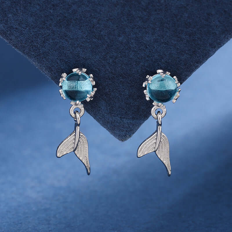 Whale Tail Blue Ocean Drop Earrings for Women - Handmade Dangle Jewelry - Perfect for Beach Wedding, Boho Style & Summer Outfits | A28