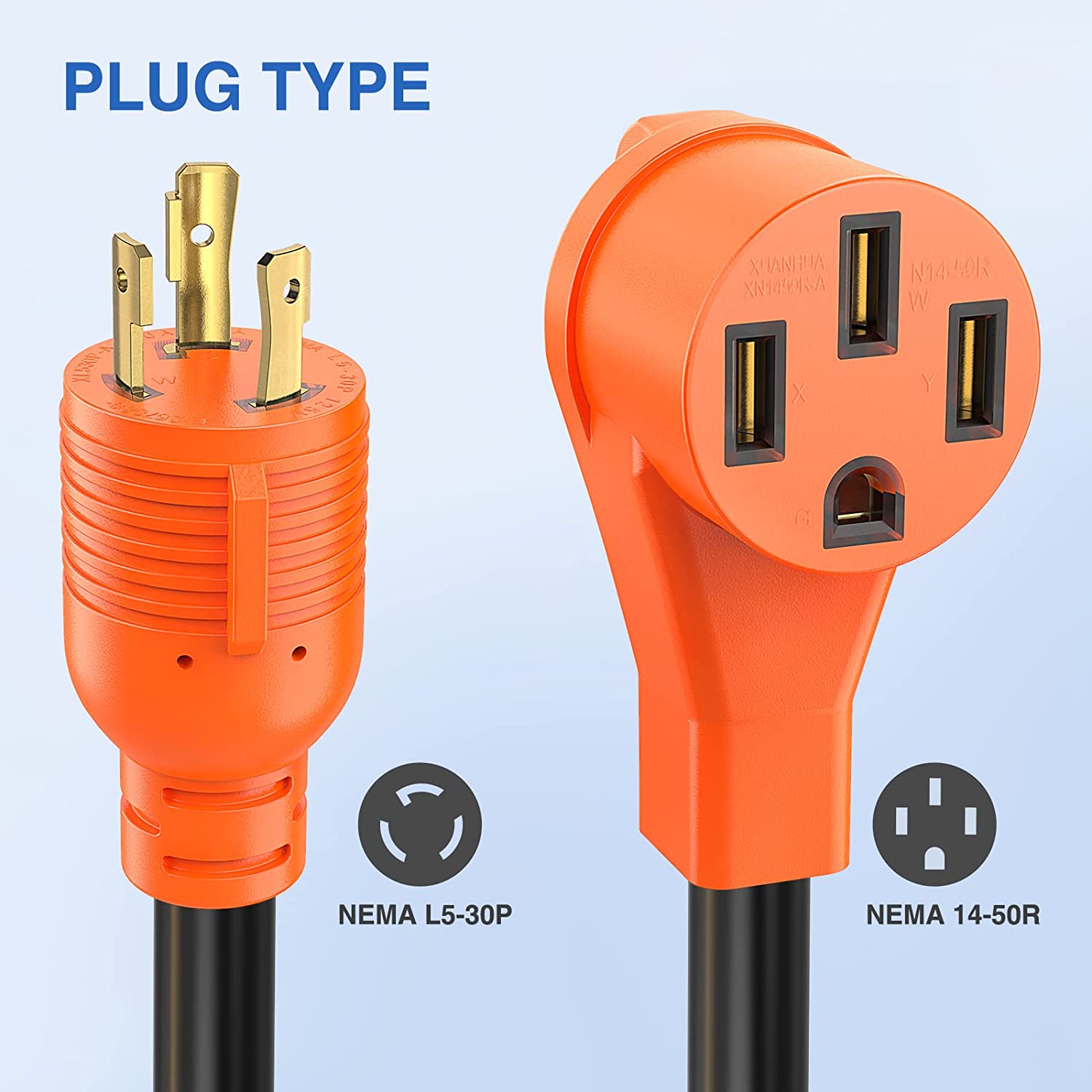30AMP to 50AMP RV Generator Adapter Cord - 3 Prong Heavy Duty Power Converter for Camping, RV Trips & Outdoor Power Supply