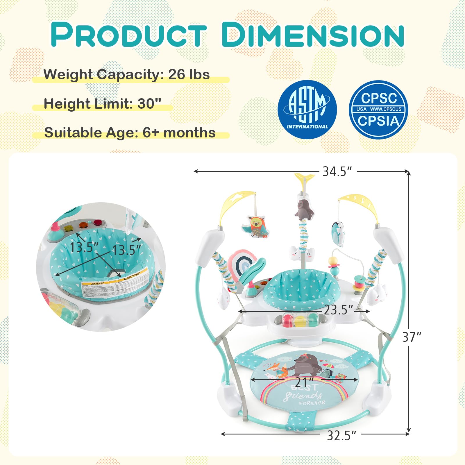 BABY JOY Baby Jumpers & Bouncers - 360° Rotating Activity Center with Music, Lights & Sounds - 3 Adjustable Heights for Infants 6-12 Months - Perfect for Playtime, Learning & Development at Home or Daycare
