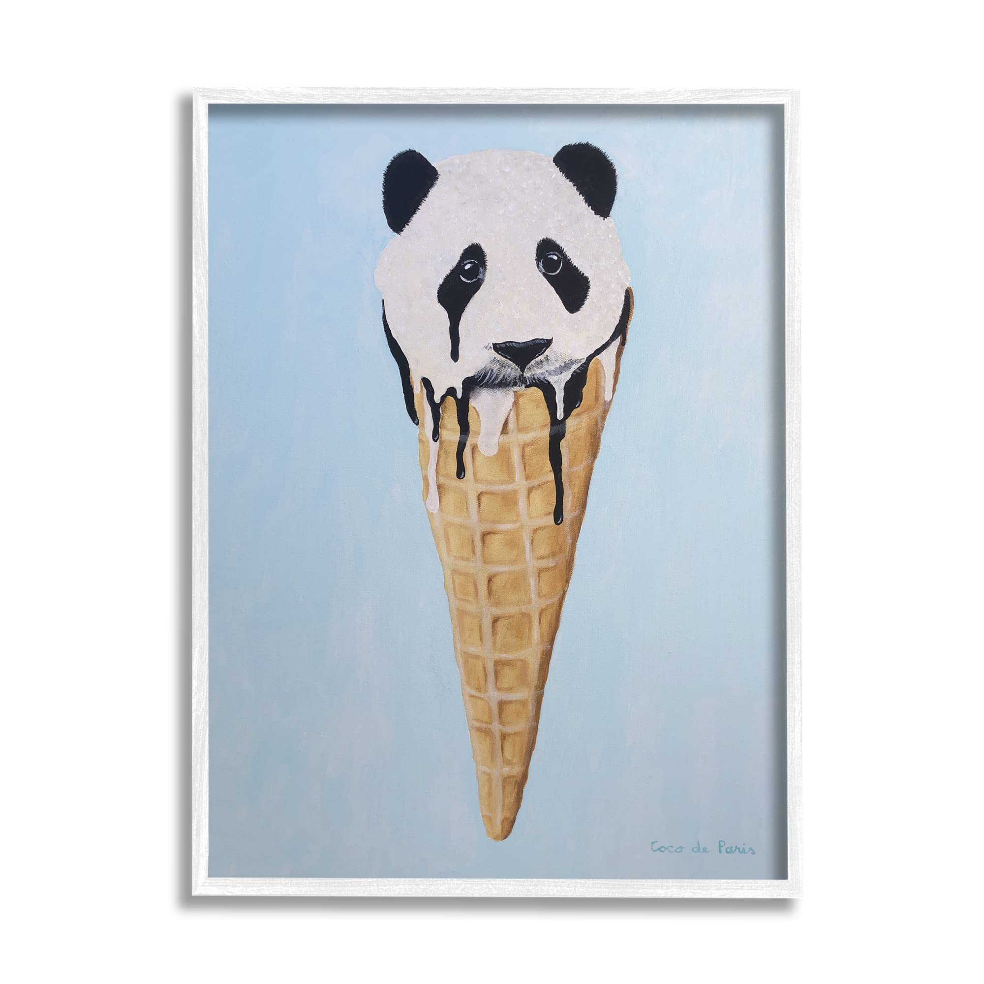 Stupell Industries Adorable Panda Bear Ice Cream Waffle Cone Wall Art - Cute Animal Decor by Coco de Paris - Perfect for Kids Room, Nursery & Ice Cream Shop Decor
