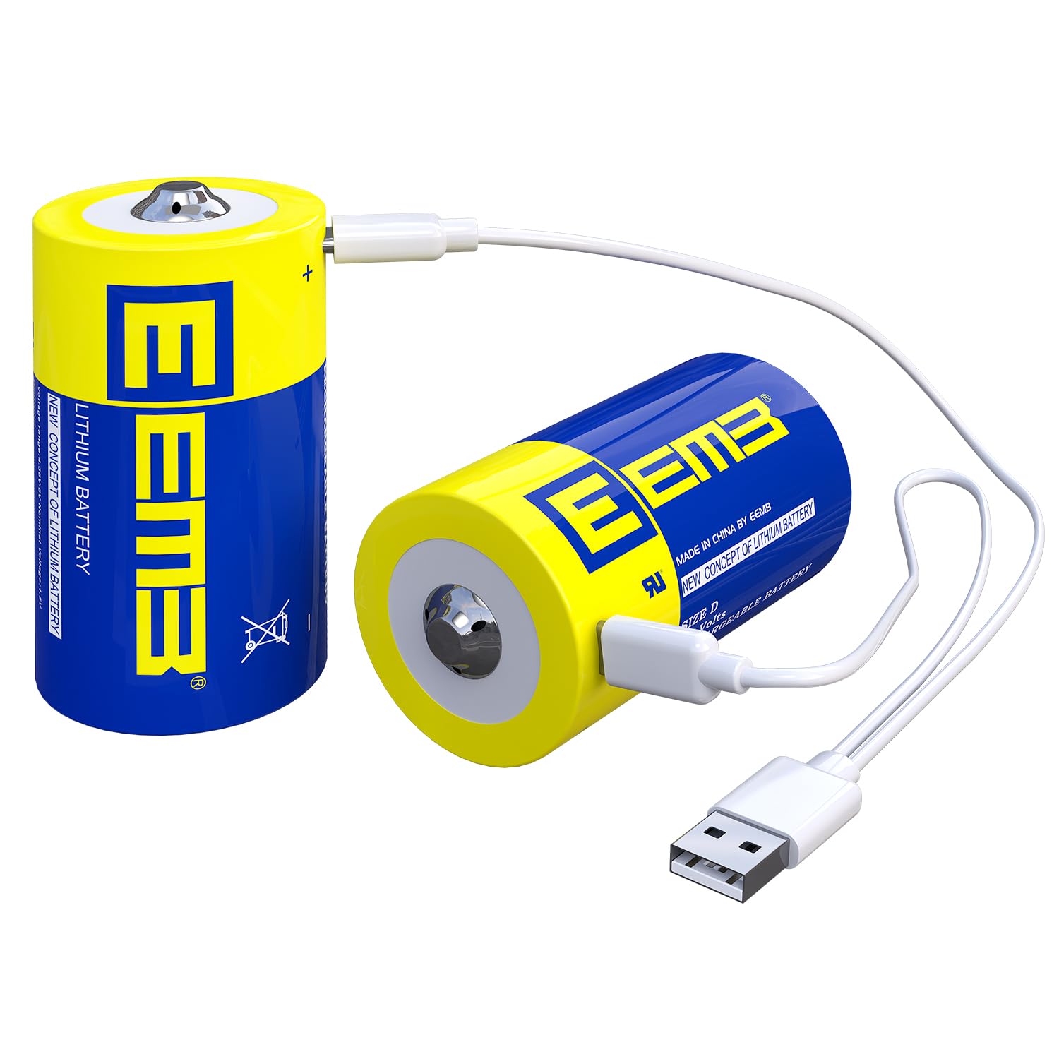 EEMB 1.5V Rechargeable D Batteries 5550mWh Lithium D Cell Batteries with USB Type-C Cable - 2 Pack LR20 Replacement for Flashlights, Emergency Lights & Camping Gear