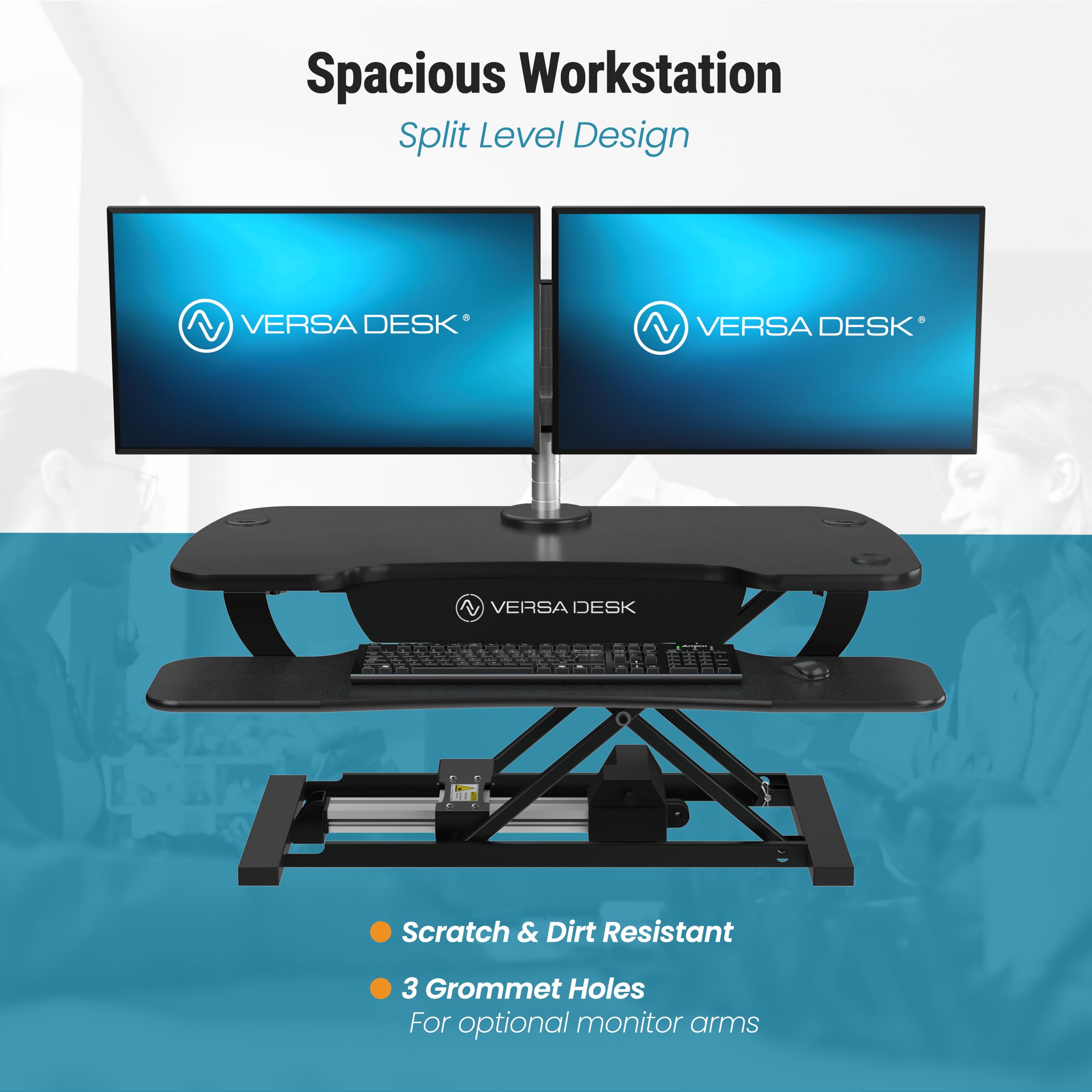 VERSADESK PowerPro 36 Inch Electric Standing Desk Converter - Height Adjustable Sit Stand Desk Riser for Home & Office - Dual Monitor & Laptop Workstation with Wide Keyboard Tray & USB Port - Black - Perfect for Remote Work, Gaming & Ergonomic Workspace Setup