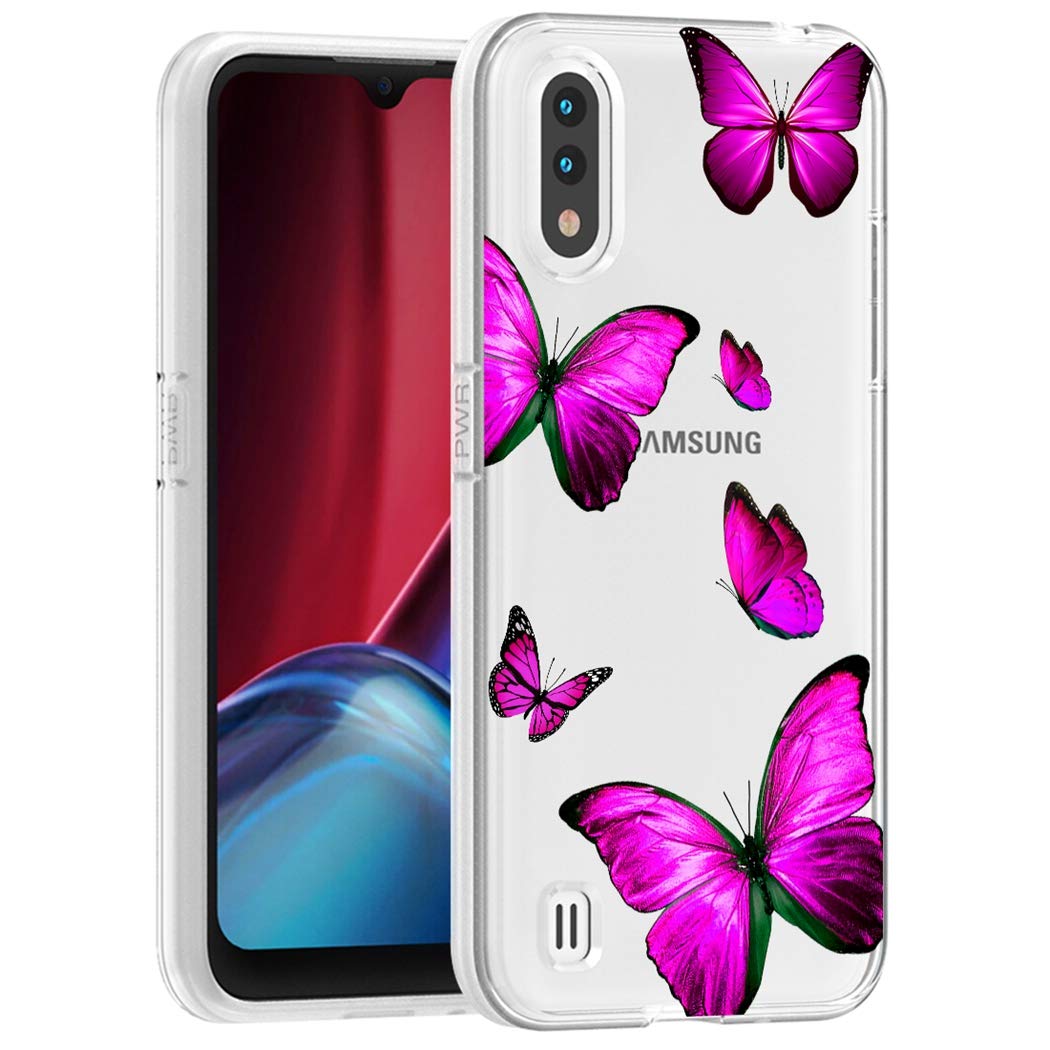 Samsung Galaxy A01 Clear Case for Women - Soft TPU Shockproof Protective Phone Cover with Rose Butterfly Design | Perfect for Everyday Use, Work & Travel