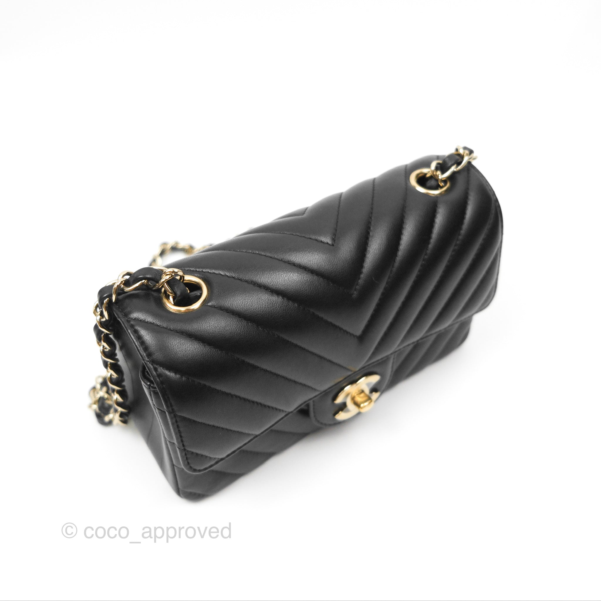 Chanel Chevron Mini Rectangular Flap Bag in Black Lambskin Leather with Gold Hardware - Luxury Crossbody Purse for Women, Perfect for Evening Events & Date Nights