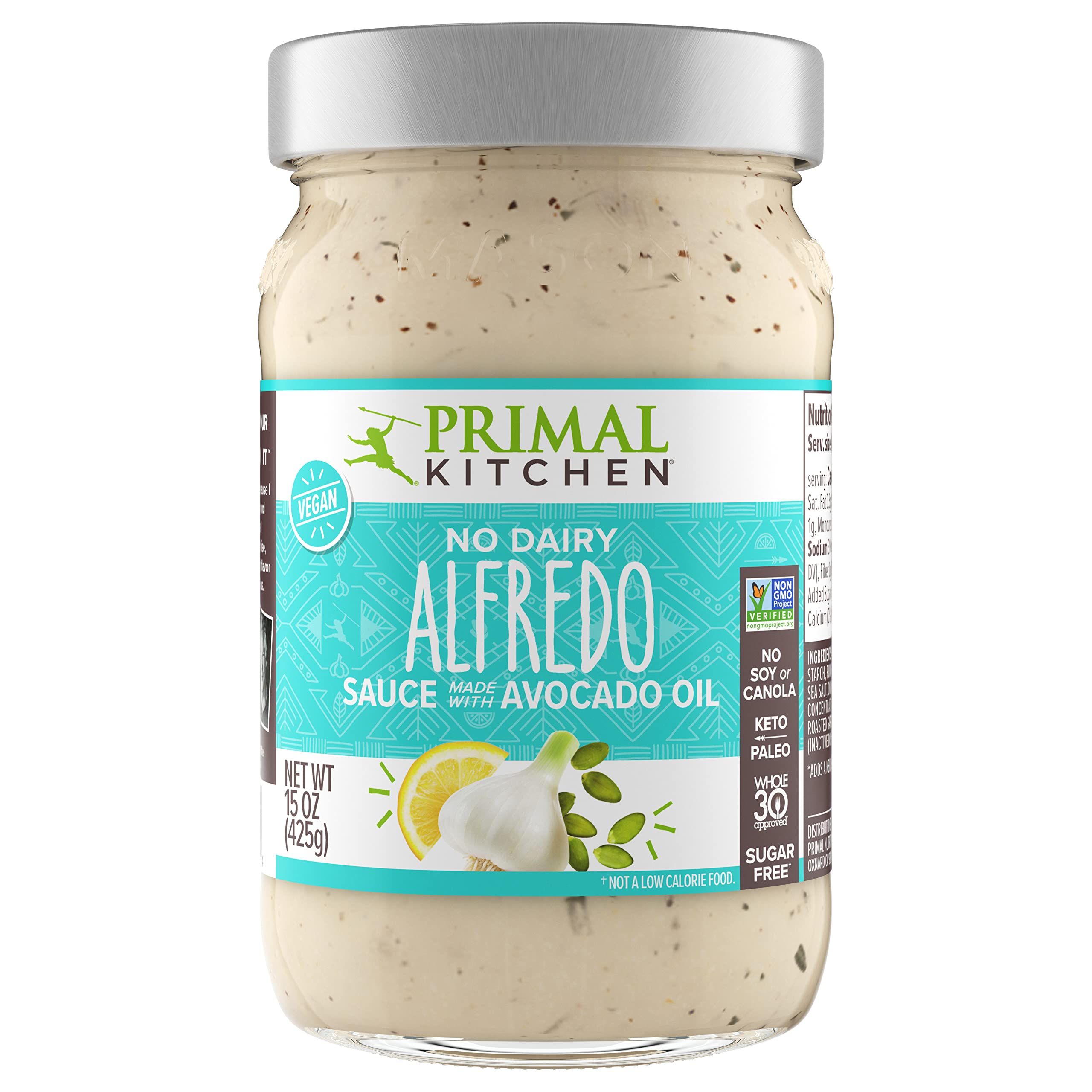 Primal Kitchen Alfredo Sauce with Avocado Oil - Dairy-Free, Gluten-Free, Keto-Friendly Pasta Sauce, 16 oz (454g) - Perfect for Low-Carb, Paleo & Vegan Diets | Ideal for Pasta, Pizza & Cooking