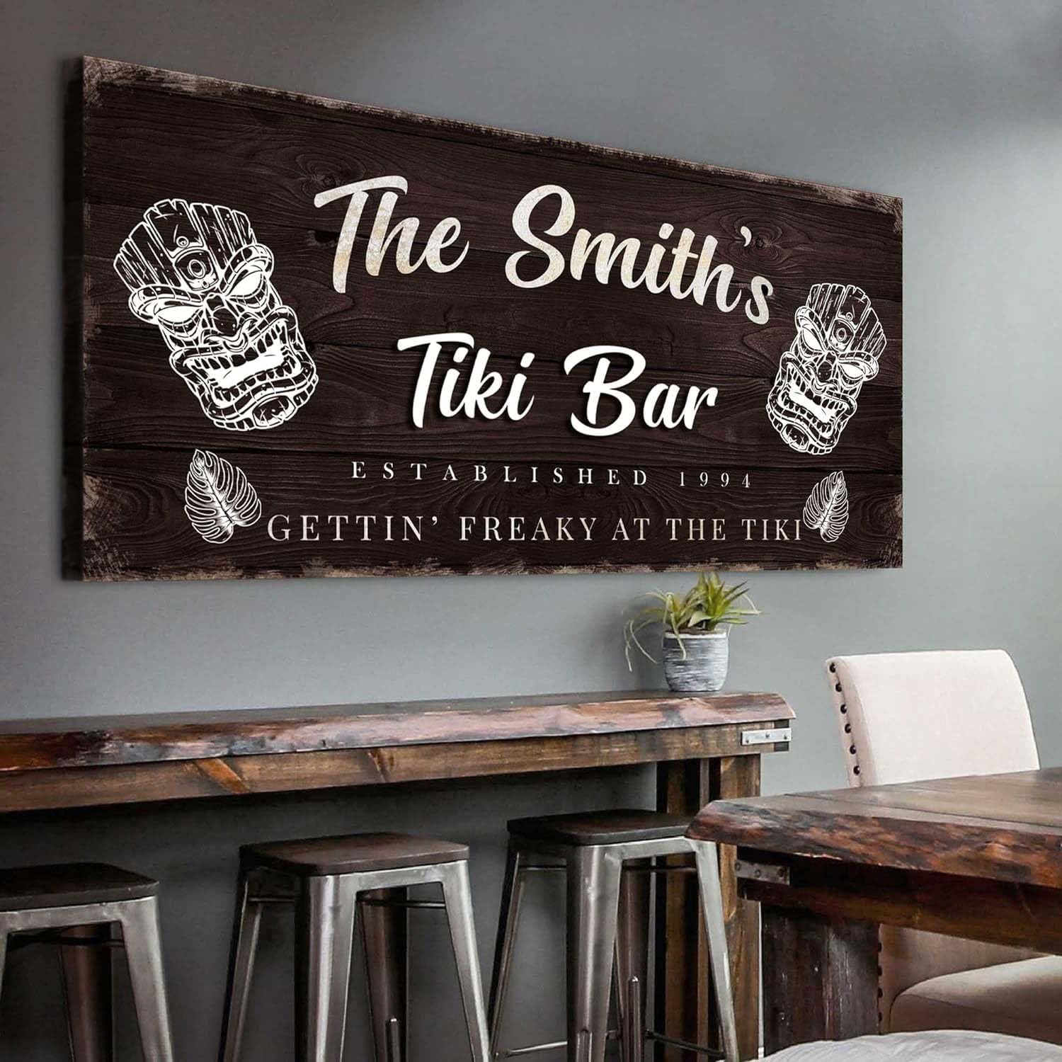 Custom Tiki Bar Sign - 48x24in Handmade Canvas Wall Art for Man Cave, Outdoor Bar, Kitchen Decor, Pub & Restaurant - 'Gettin Freaky at the Tiki' Wooden Decoration | Perfect for Tropical Parties, Beach Themed Rooms & Home Bars