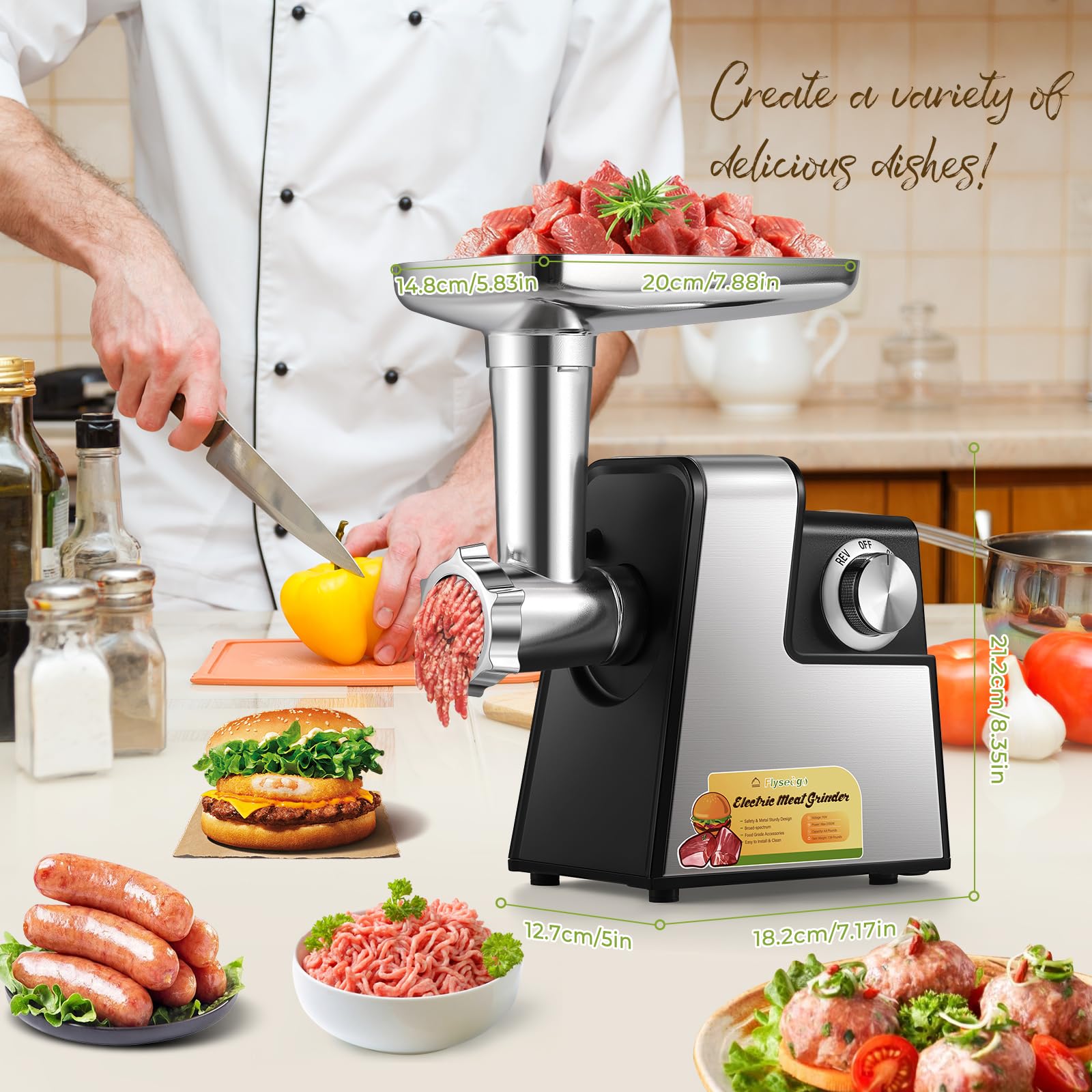 2700W Electric Meat Grinder - Heavy Duty Commercial & Home Use Mincer with 3 Blades, 3 Grinding Plates & Sausage Stuffer Kit - Perfect for Ground Beef, Sausages, Kubbe & Food Prep