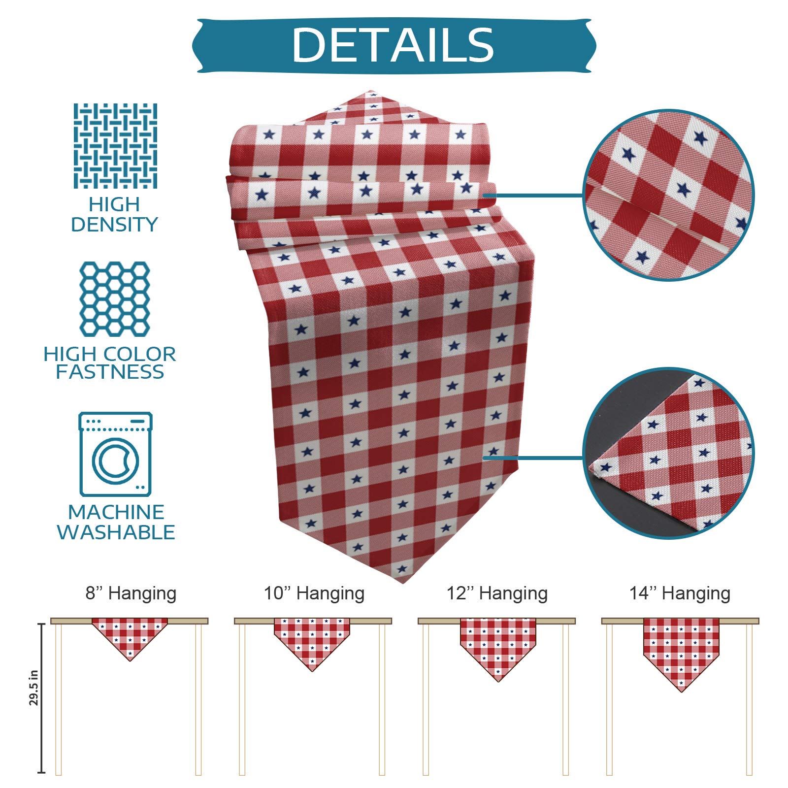 LooPoP 4th of July Table Runner - 72 Inch Cotton Linen Patriotic American Flag Table Decor for Independence Day, Weddings, Dining & Farmhouse Style - Red White Blue Theme for Party, Picnic & Holiday Celebrations