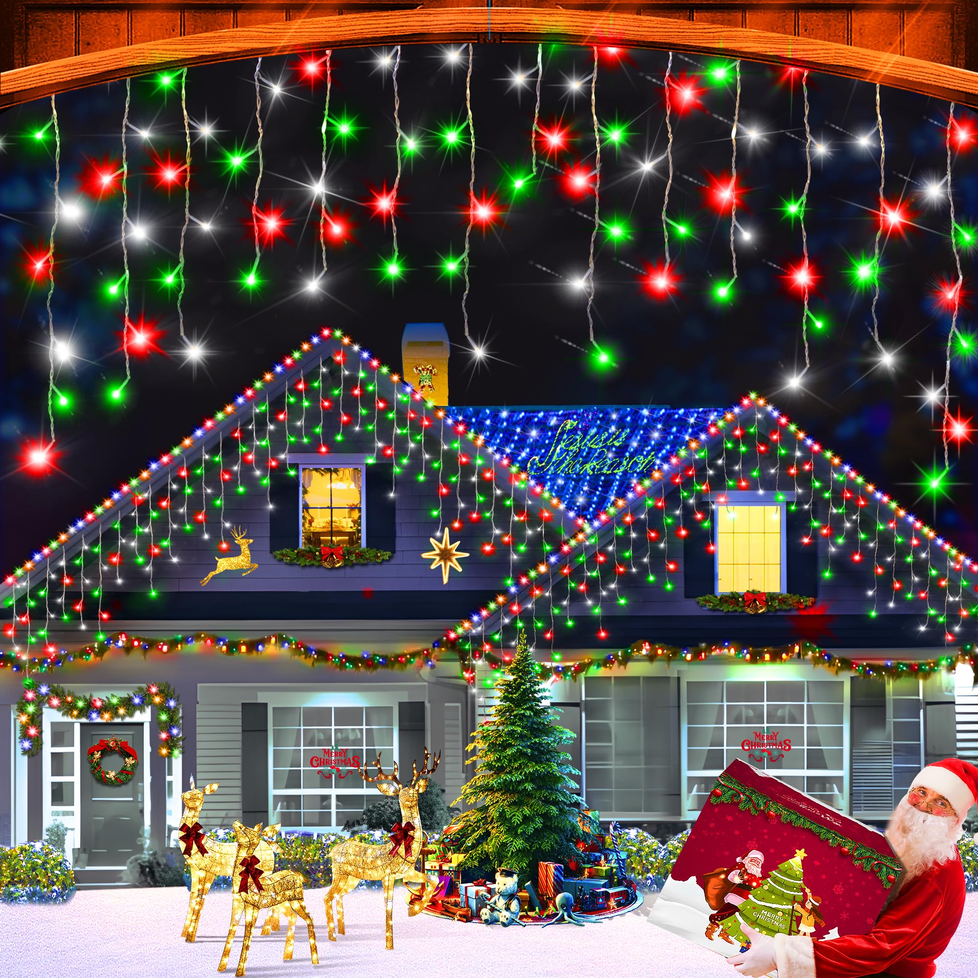 XURISEN 132ft Outdoor Christmas Lights with 1280 LED, 8 Lighting Modes & 240 Drops - Waterproof Fairy Curtain Lights with Timer & Memory Function for Holiday, Wedding, Party Decor - Perfect for Indoor/Outdoor Christmas Tree, Garden, Patio, and Home Decoration