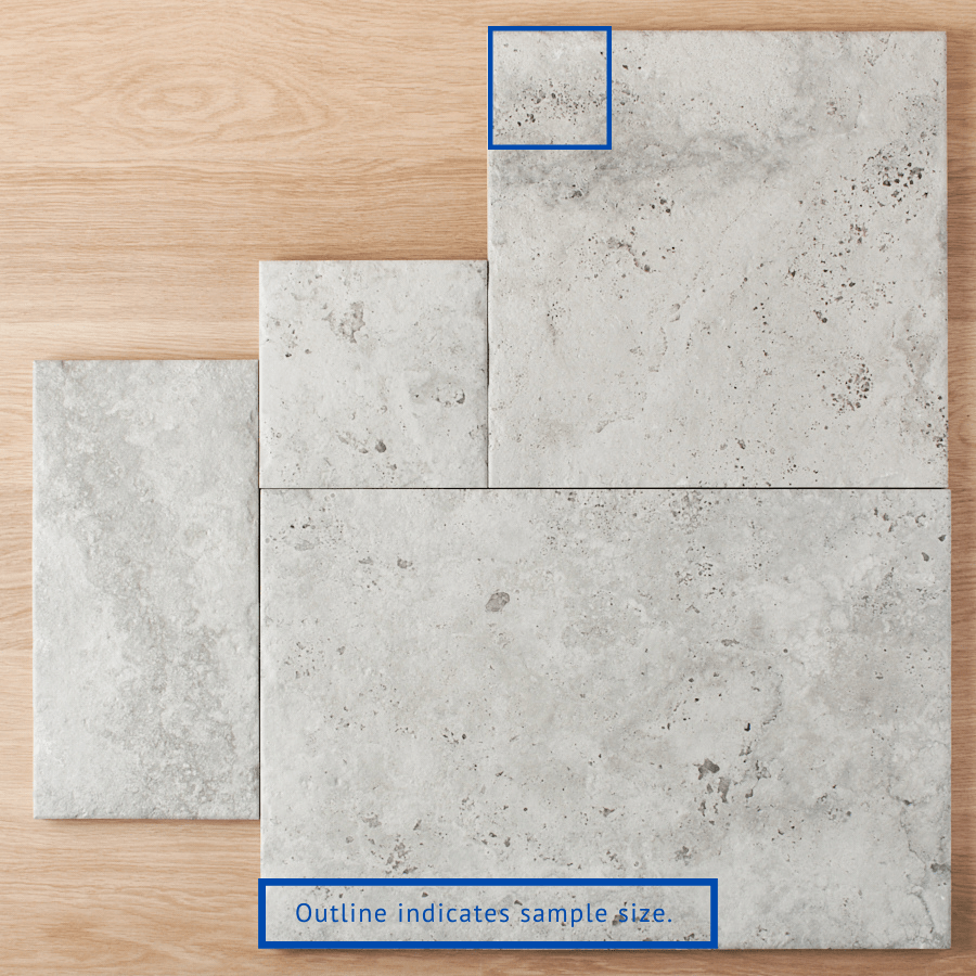 Annangrove French Pattern Grey External Travertine Look Tile Sample - Perfect for Patio, Garden & Outdoor Flooring Design