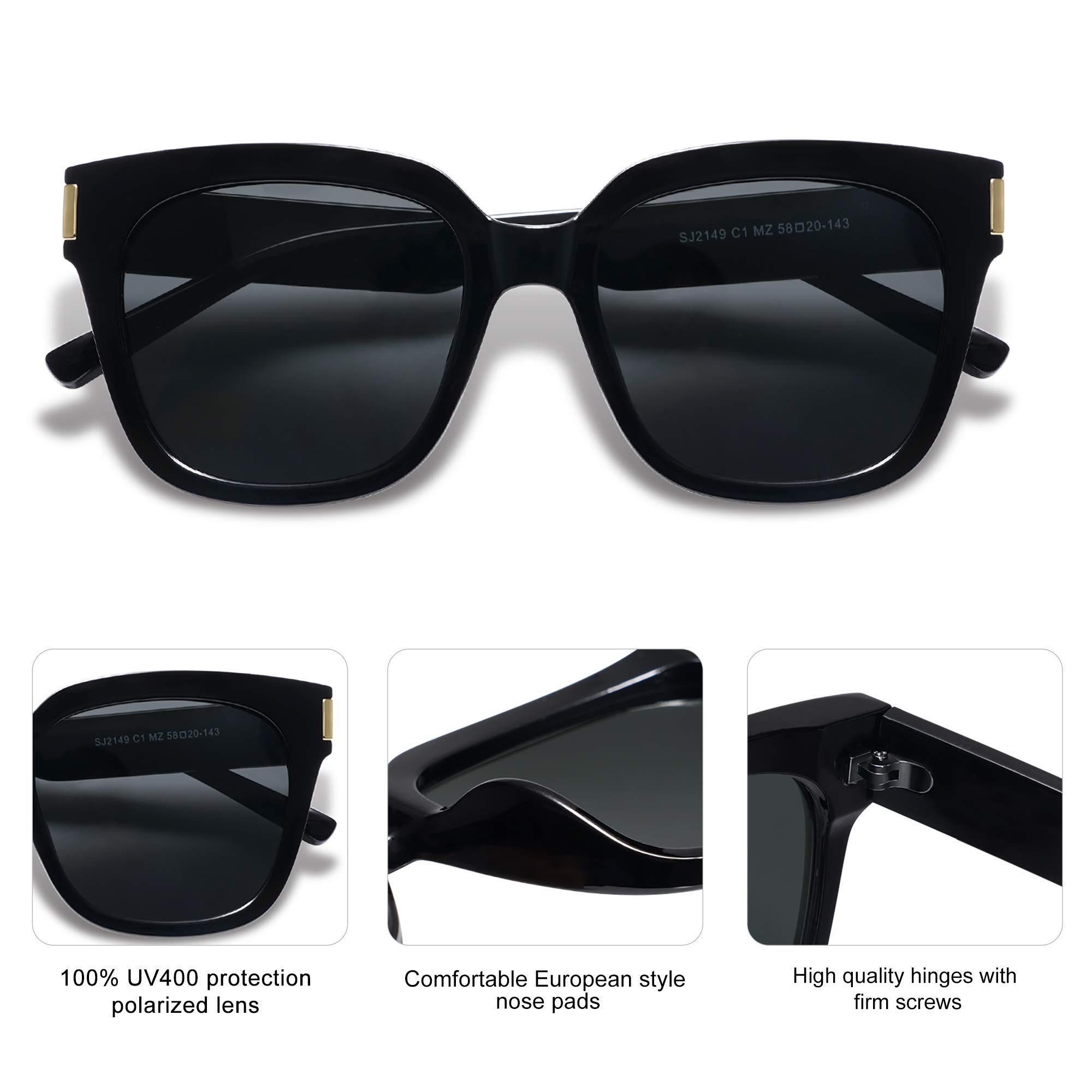 SOJOS Classic Polarized Square Frame Sunglasses for Women & Men - UV Protection, Trendy Unisex Design SJ2149 | Perfect for Driving, Beach, Outdoor Activities & Fashion Accessories