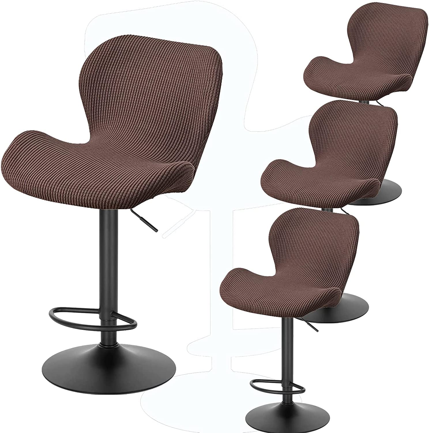 Modern Stretch Slipcovers for Curved Bar & Kitchen Swivel Stools with Backrest - High Bar & Counter Chair Covers - Set of 4 - Perfect for Dining Chairs, Breakfast Barstools & Home Decor (Small Size)