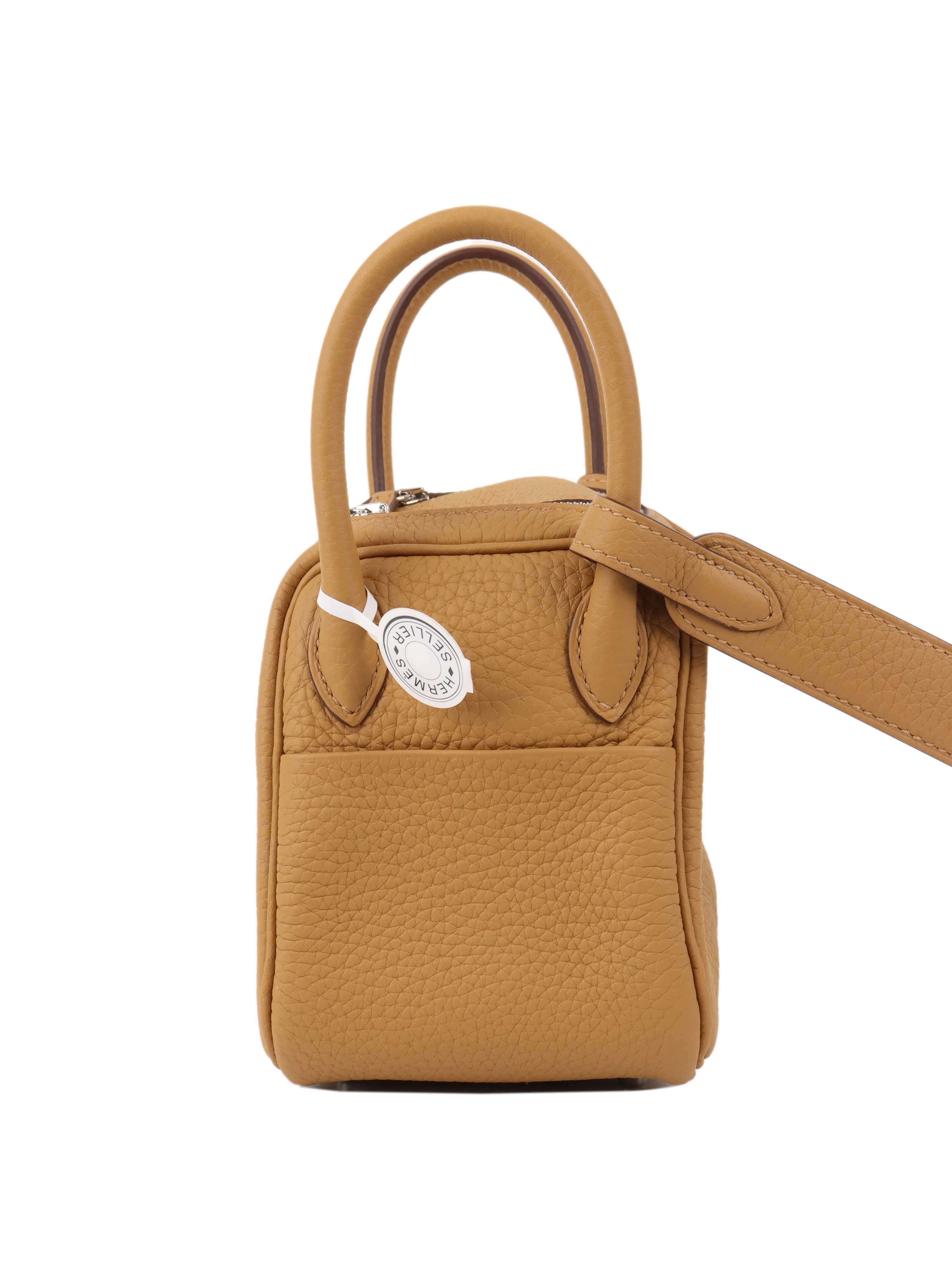 Hermes Mini Lindy Bag in Biscuit Color with Palladium Hardware - Luxury Crossbody Bag for Women, Perfect for Everyday Use, Travel & Special Occasions