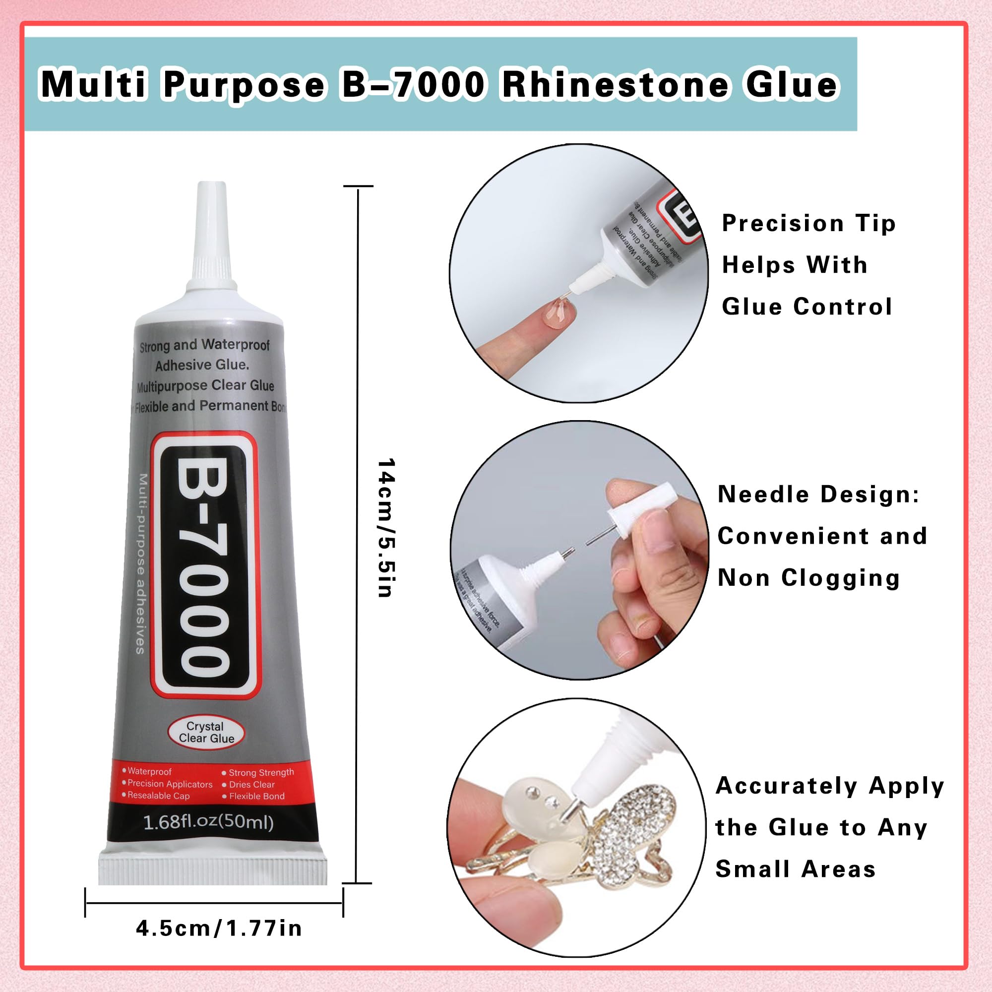 RODAKY 3D Bow Nail Charms with B7000 Glue - White Heart Pearls for Acrylic Nails & DIY Nail Art