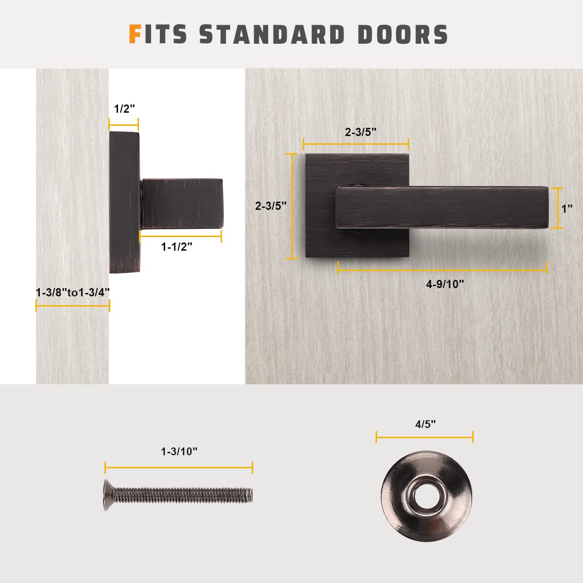 KNOBWELL 10 Pack Heavy Duty Interior Door Handles - Right/Left Hand Single Sided Dummy Lever for Closet & Cabinet Doors in Oil Rubbed Bronze (0.93 lb, One Side Use) - Perfect for Bedrooms, Bathrooms & Storage Spaces