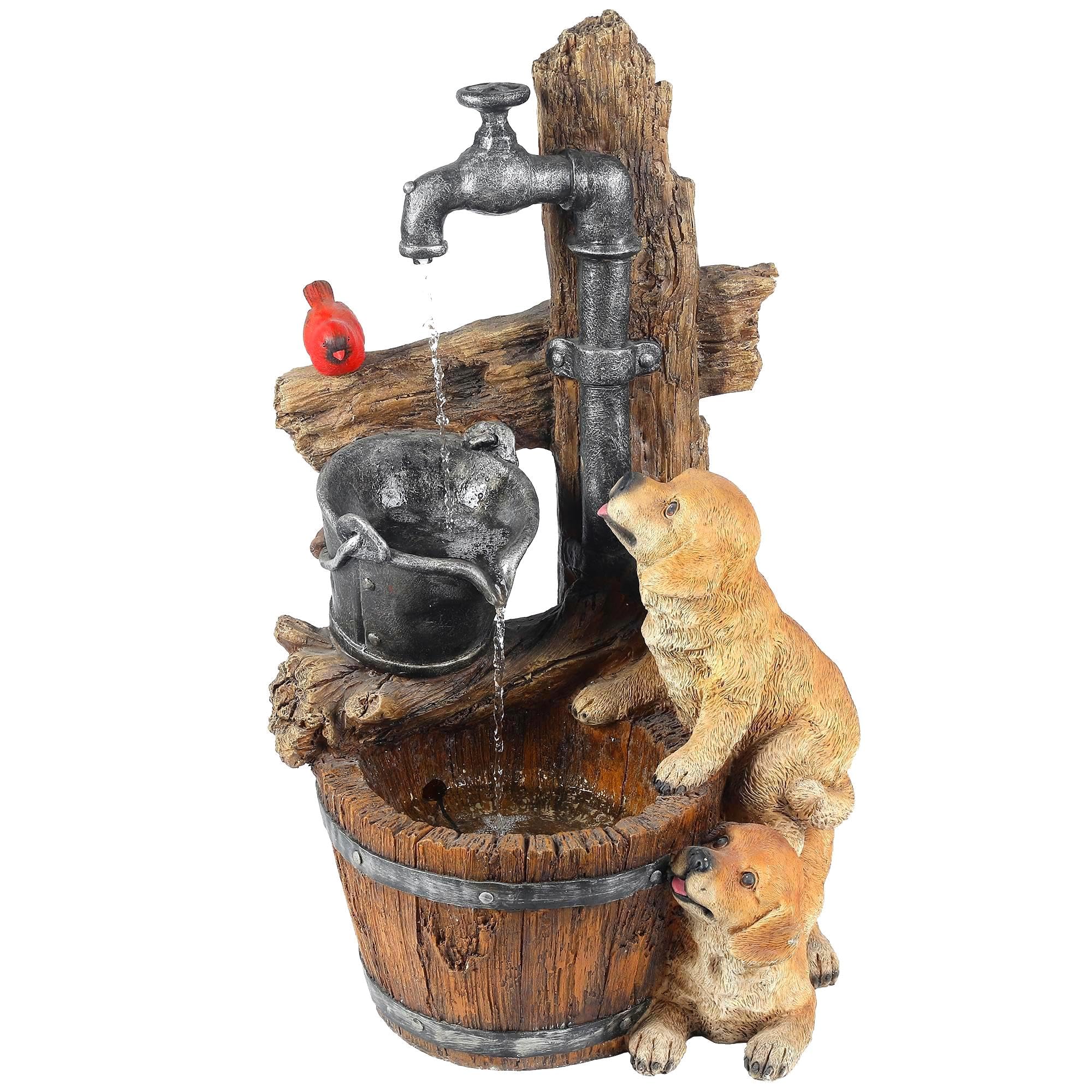 LuxenHome 30 Inch Outdoor Water Fountain with LED Lights - Resin Puppy and Pump Design for Patio, Garden, Farmhouse Decor | Indoor & Outdoor Waterfall Feature for Relaxation & Ambiance
