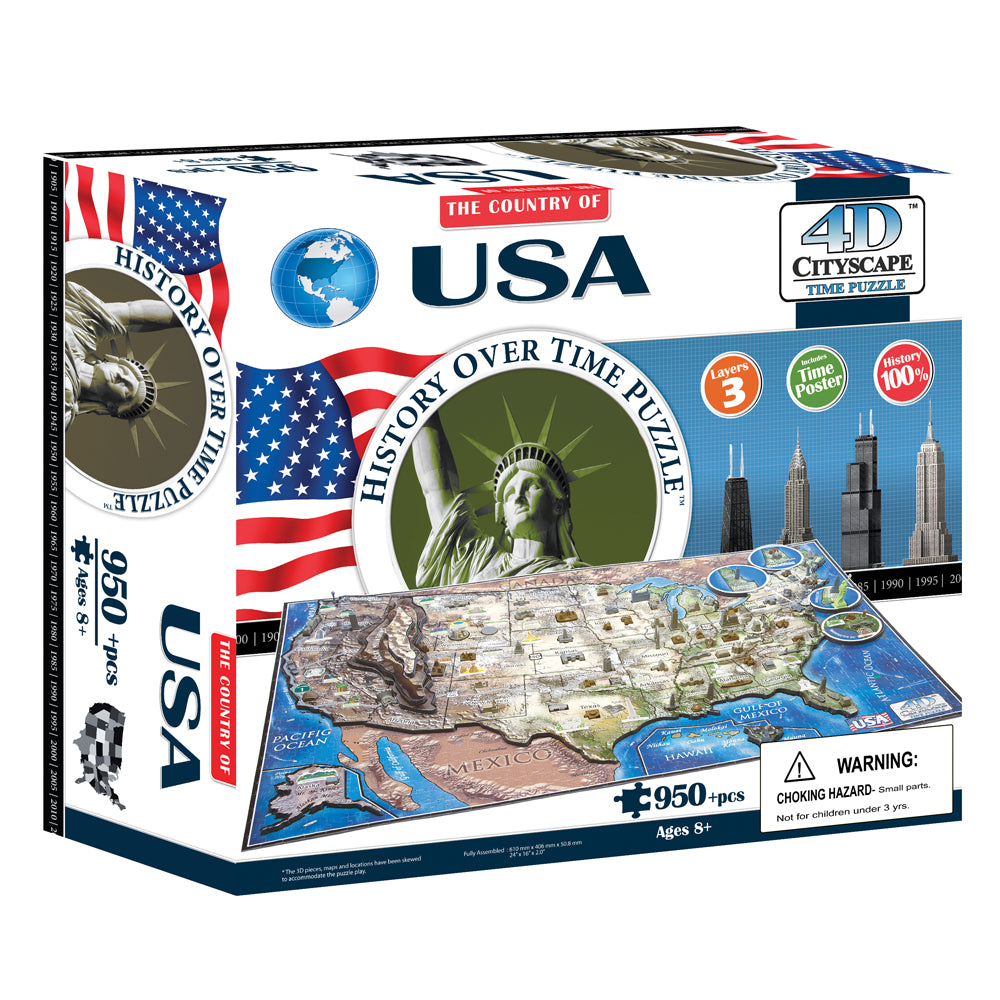 4D Cityscape Time Puzzle - USA History Over Time 950+ Piece Educational Jigsaw Puzzle for Adults & Kids - Perfect for Home Decor, Classroom Learning & Family Game Night