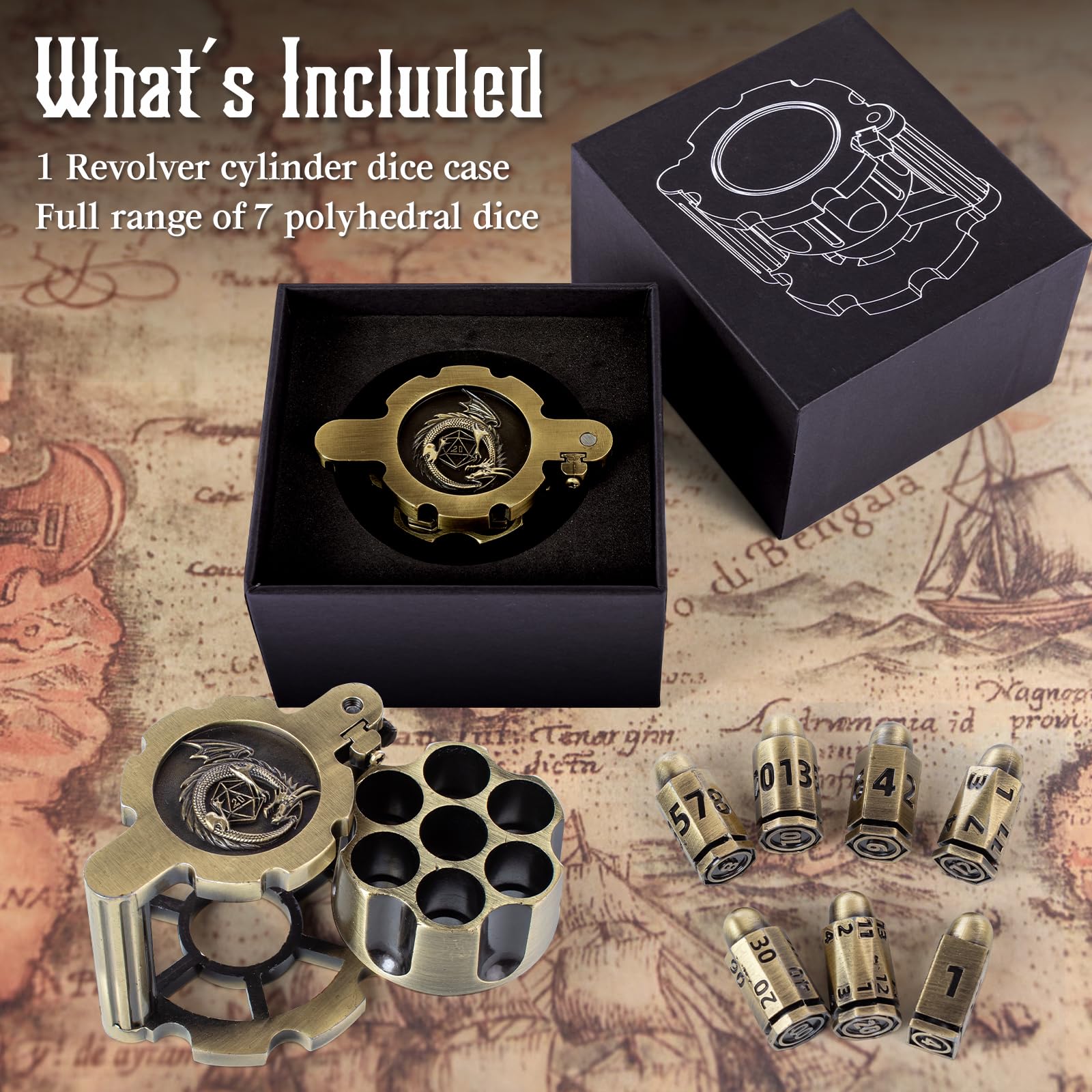 Cyberpunk Style Metal Polyhedral Bullet Dice Set of 7 with Spinning Revolver Cylinder - DND Dice for Warhammer 40K, D&D, Pathfinder RPG | Perfect for Tabletop Gaming, Crime-Themed Campaigns & Collector Displays
