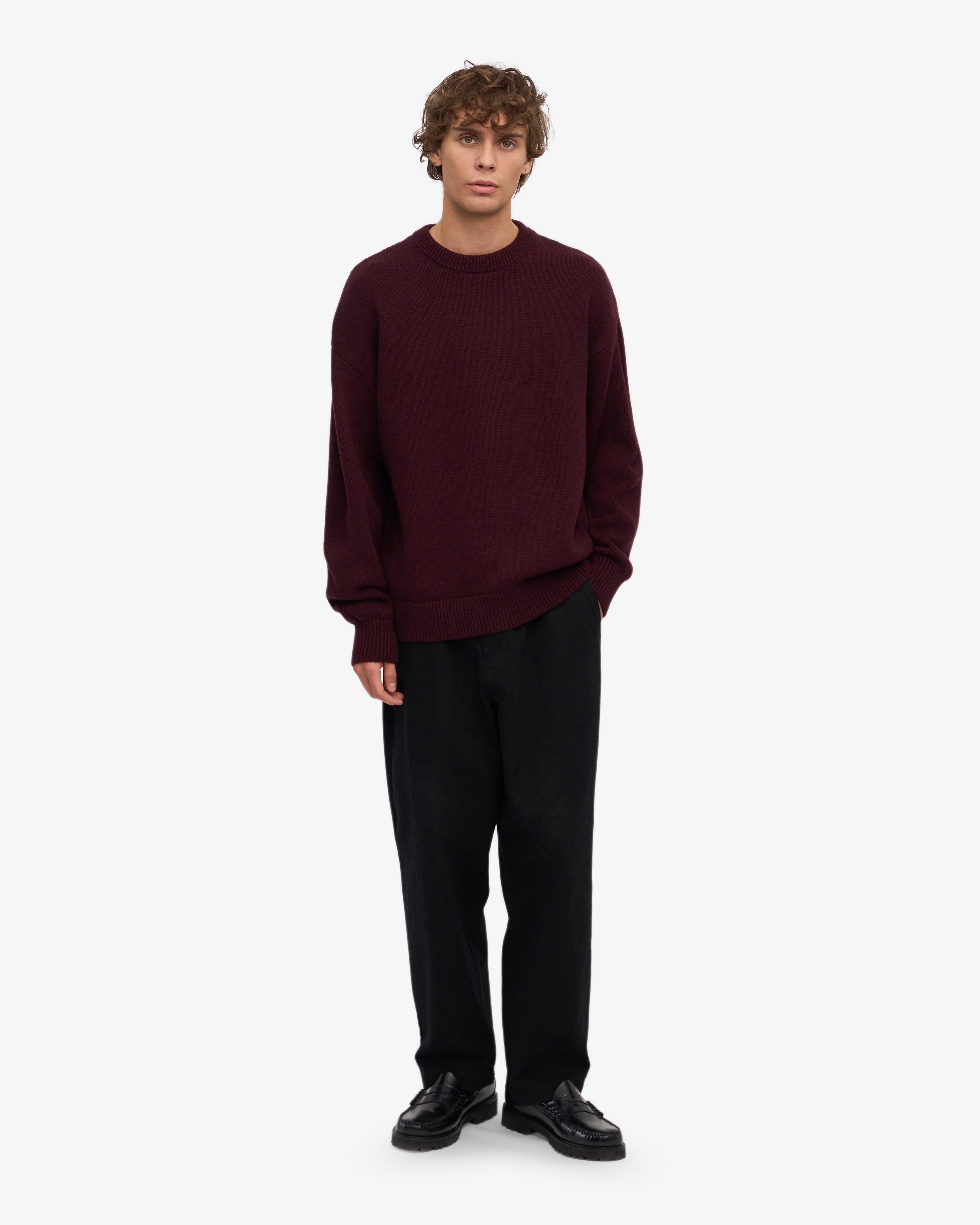 Premium Oversized Merino Wool Sweater for Women - Soft & Warm Oxblood Red Crewneck Pullover | Perfect for Winter, Fall & Casual Outfits