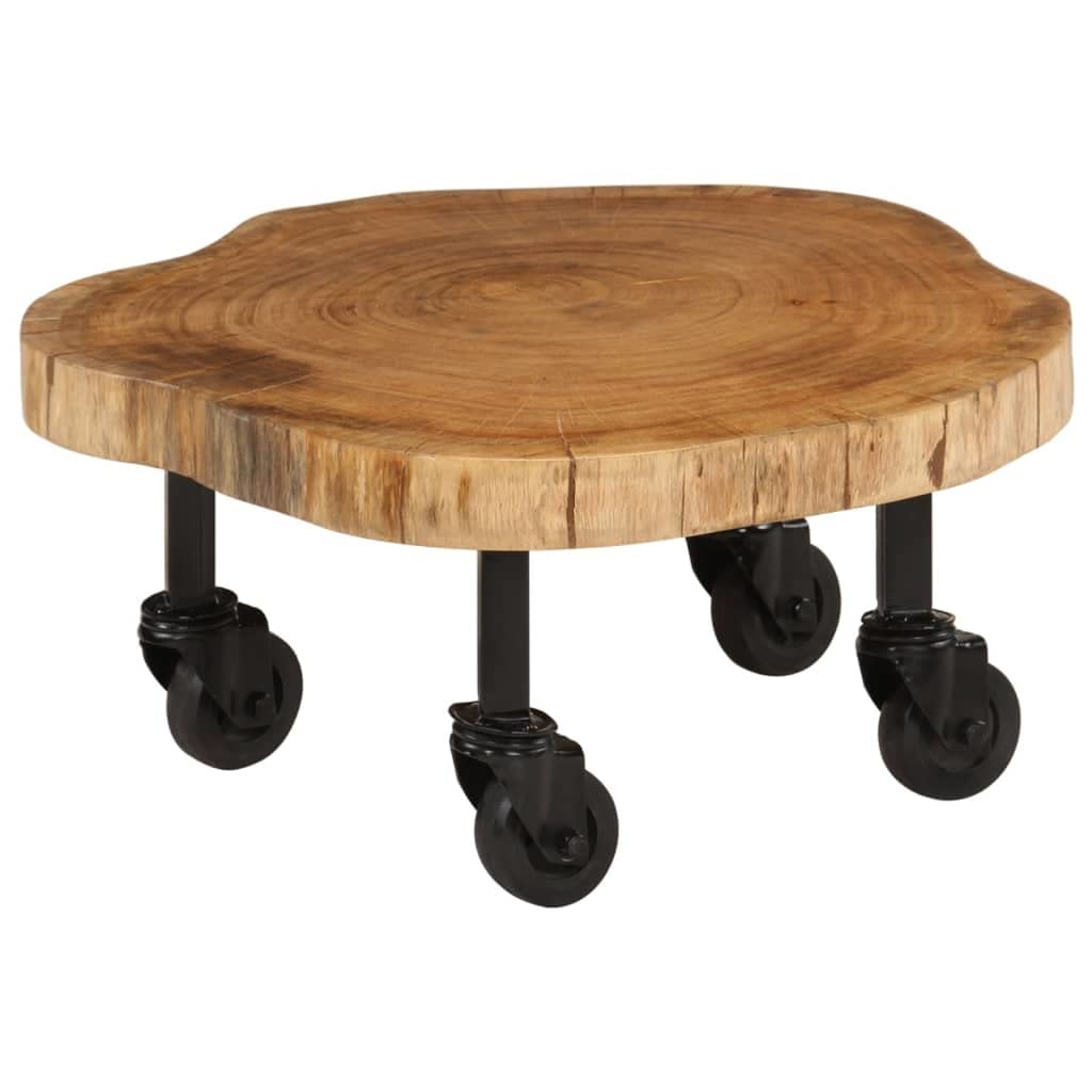 Unique Freeform Cherry Brown Coffee Table - Acacia Wood Top with Black Steel Legs & 4 Castor Wheels - Modern Accent End Side Table for Living Room, Bedroom or Office