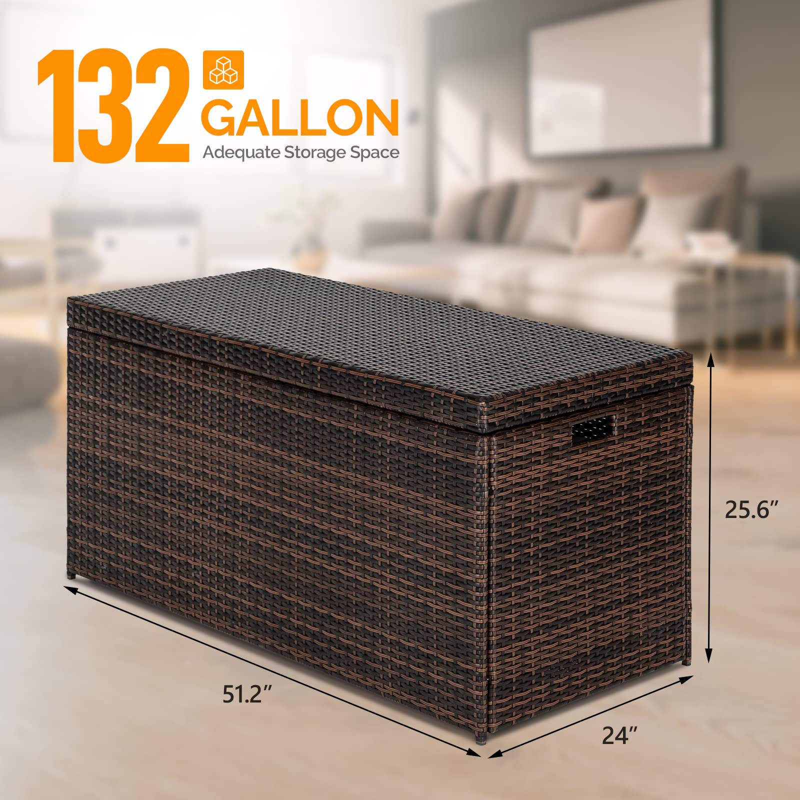 VINGLI 132 Gallon Outdoor Storage Box - Upgraded Rattan Deck Box with Wicker Design, Waterproof & Durable for Patio, Garden, Balcony, Poolside, Yard - Perfect for Storing Cushions, Toys, and Outdoor Gear (Brown)